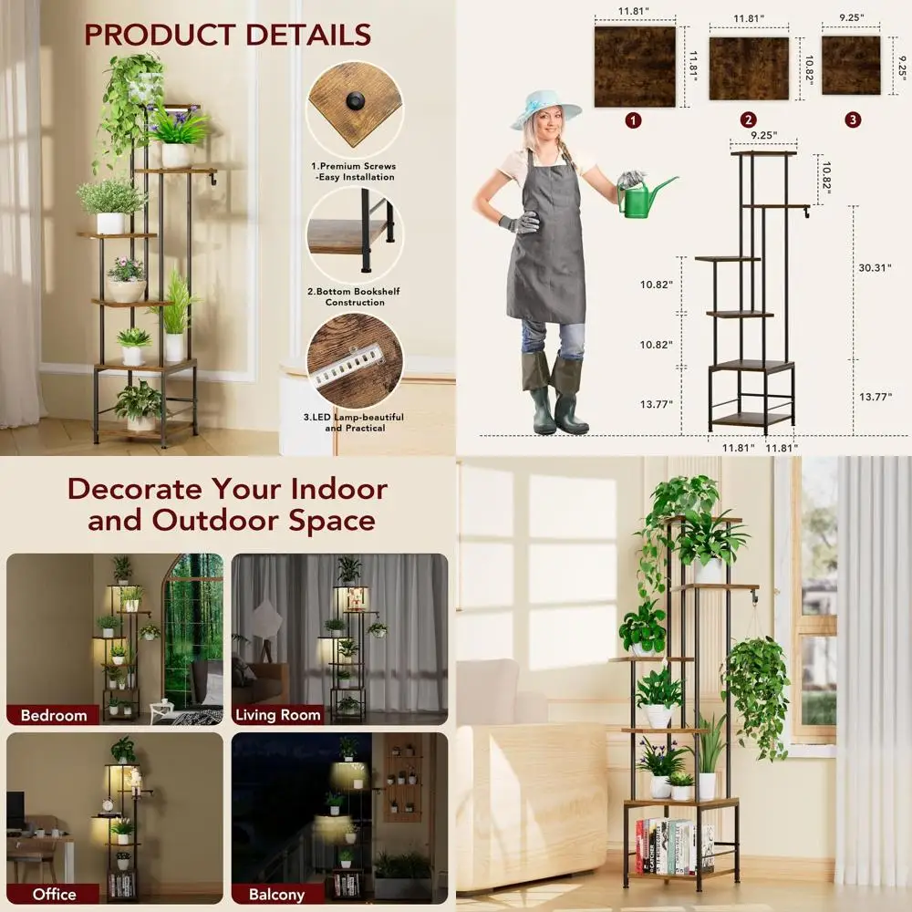 Подставка для растений для дома с фитолампой, 6-ярусная высокая подставка для растений, металлическая полка для растений с крючками для подвесных корзин и регулируемой высотой
Подставка для растений для дома с фитолампой, 6-ярусная высокая подставка для растений, металлическая полка для растений с крючками для подвесных корзин и регулируемой высотой