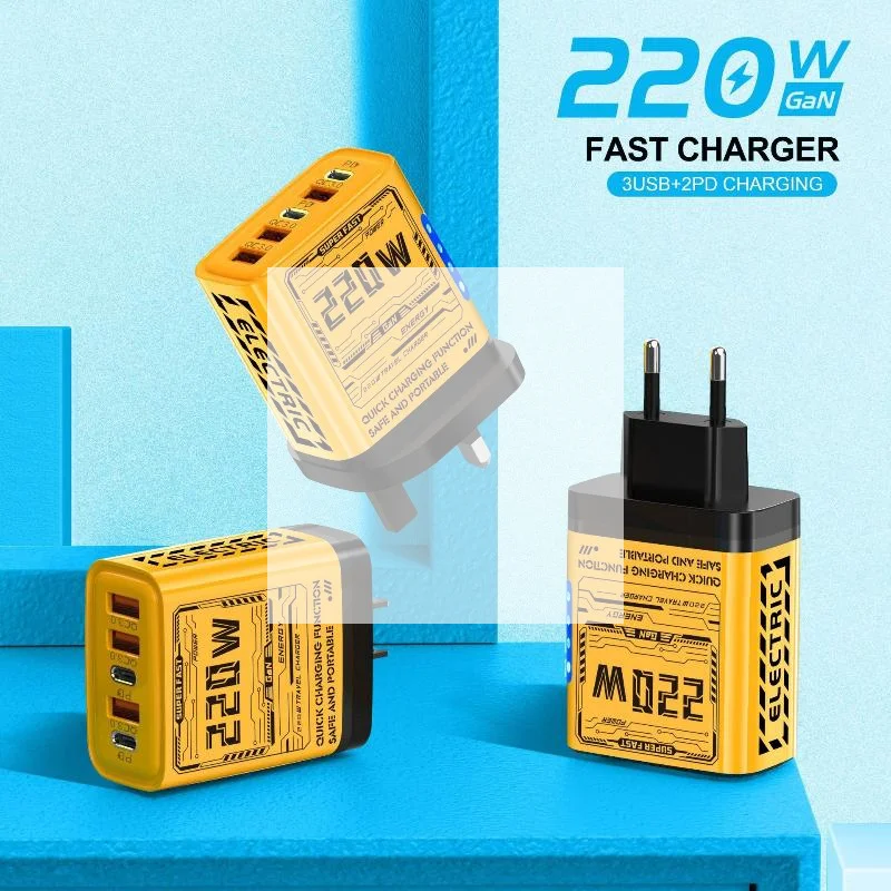 220W 5 Ports Fast Charger Type C Quick Charge USB Wall Charger Adapter Mobile Phone Charger
220W 5 Ports Fast Charger Type C Quick Charge USB Wall Charger Adapter Mobile Phone Charger