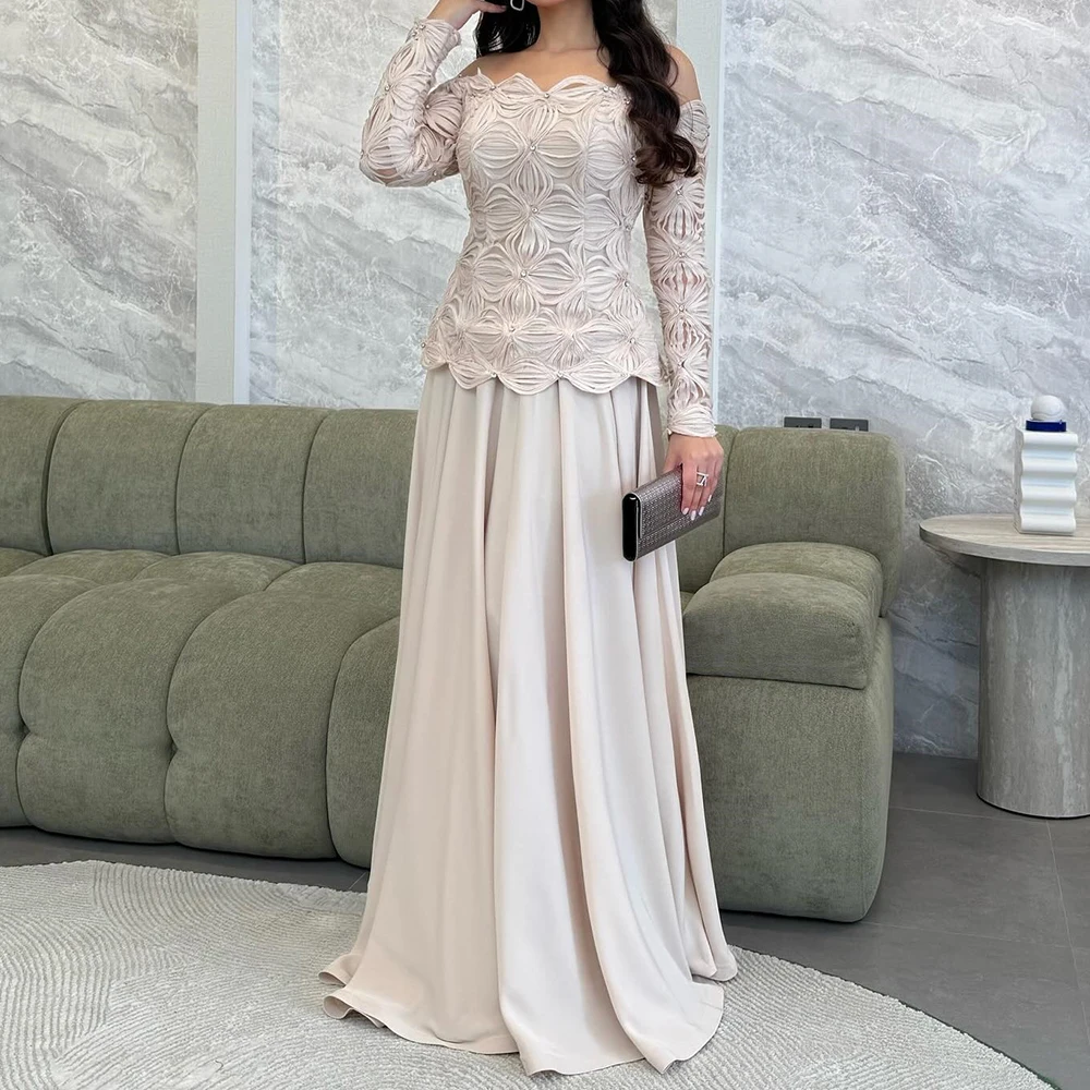 Women's A-line Evening Dresses Floor-length Off The Shoulder Full Sleeve Prom Gown Fashion Crystal Flowers Customized Gowns
Women's A-line Evening Dresses Floor-length Off The Shoulder Full Sleeve Prom Gown Fashion Crystal Flowers Customized Gowns