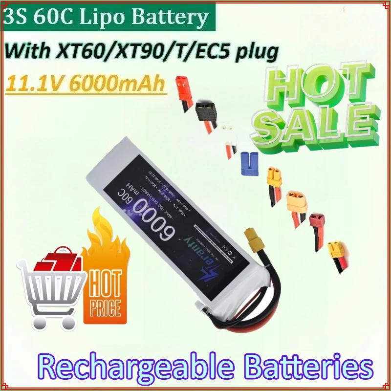 New 3S 60C Lipo Battery 11.1V 6000mAh for Drone RC Car Helicopter Quadcopter Tank Boat Truggy Battery with XT90 XT60T EC5 plug 
New 3S 60C Lipo Battery 11.1V 6000mAh for Drone RC Car Helicopter Quadcopter Tank Boat Truggy Battery with XT90 XT60T EC5 plug