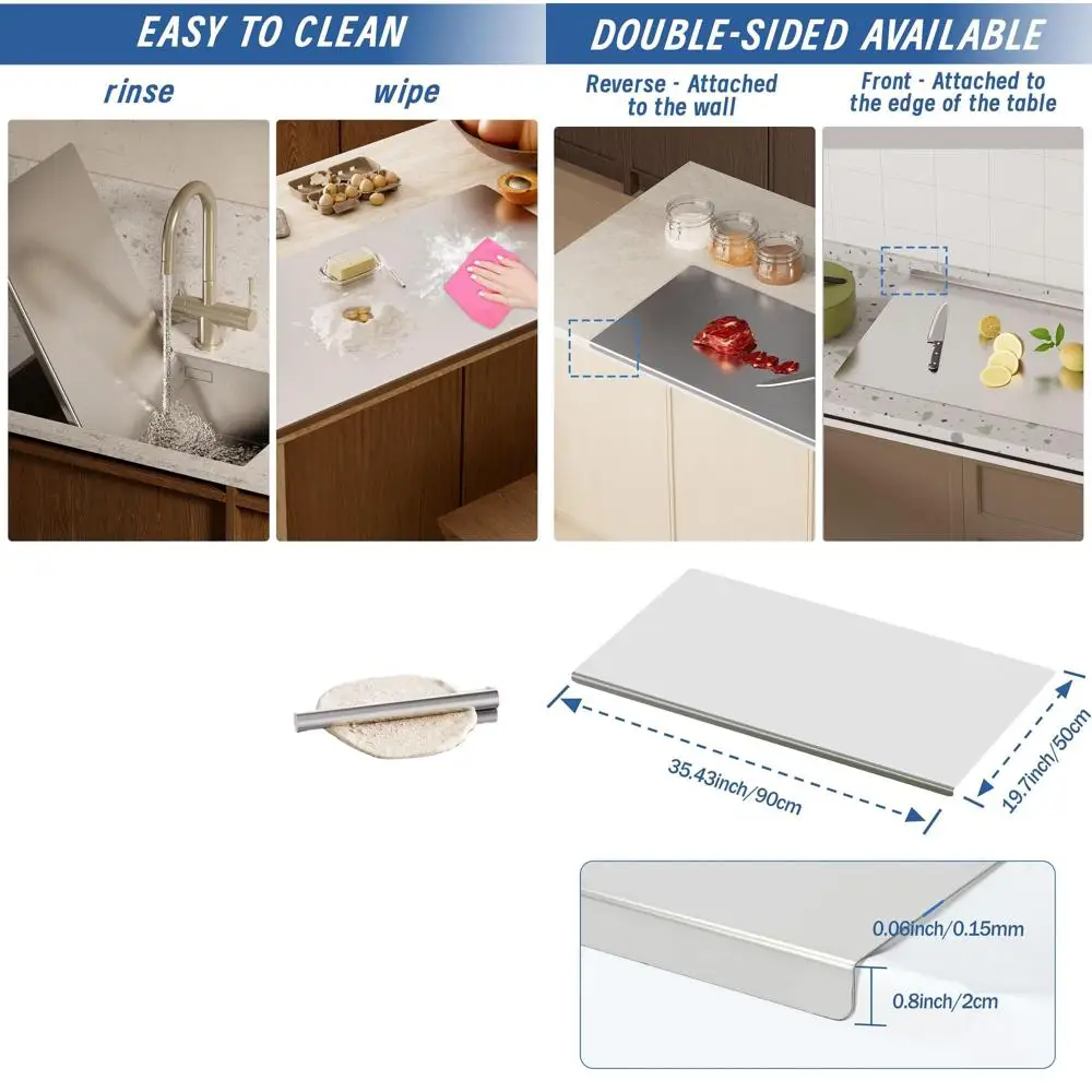 Stainless Steel Large Cutting Board Set with Rolling Pin & Non-Slip Mat, 35.4 x 19.7, Heavy Duty for Baking & Chopping
Stainless Steel Large Cutting Board Set with Rolling Pin & Non-Slip Mat, 35.4 x 19.7, Heavy Duty for Baking & Chopping
