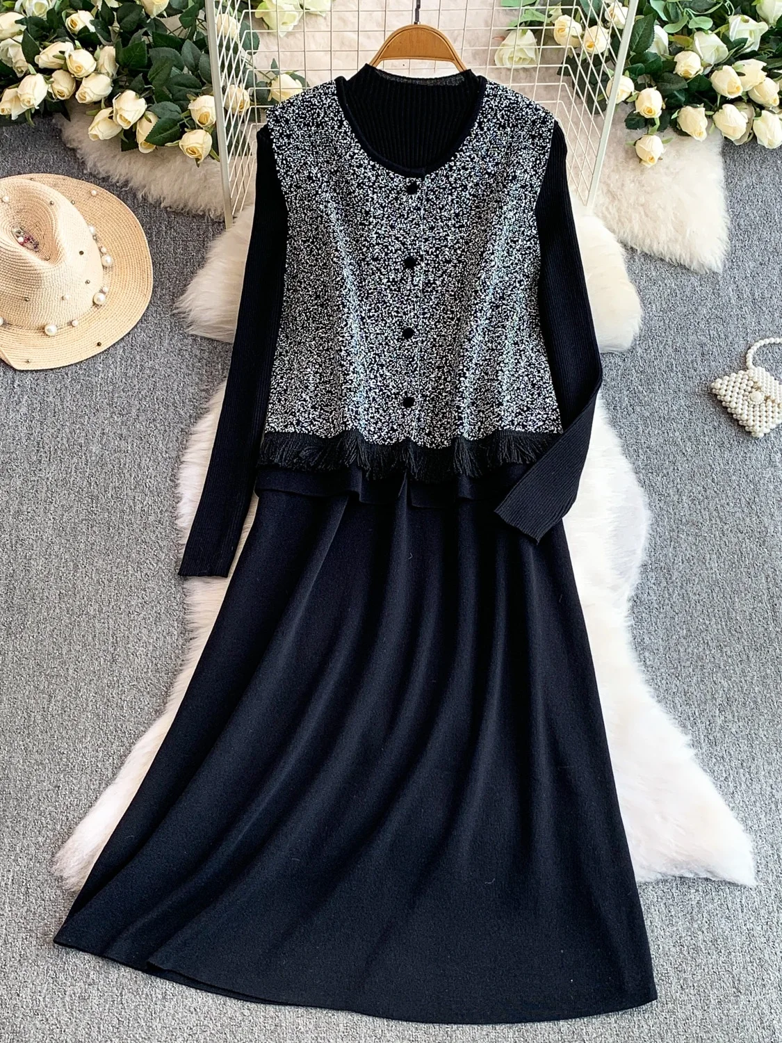 Утягивающий вязаный длинный круглый свитер Ne, женский осенне-зимний ансамбль с жилетом с кисточками, дизайн с высокой талией
Утягивающий вязаный длинный круглый свитер Ne, женский осенне-зимний ансамбль с жилетом с кисточками, дизайн с высокой талией