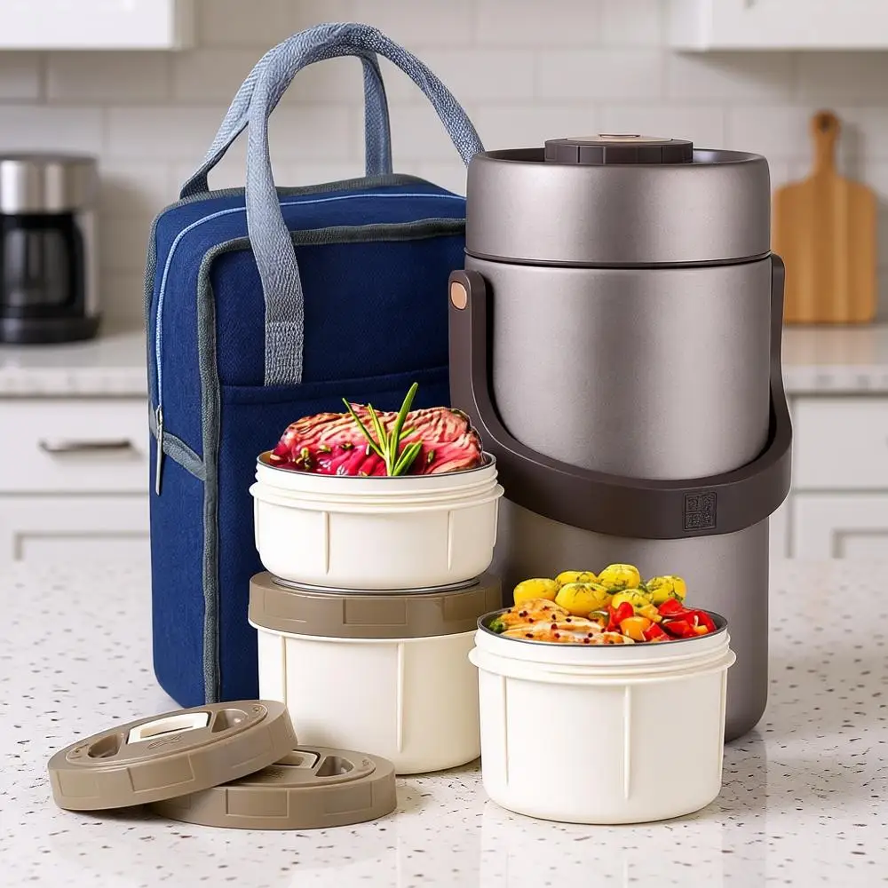 Термос для еды с вакуумной изоляцией, широким горлышком, 3 съемными контейнерами и сумкой для обеда, сохраняет суп и еду теплыми
Термос для еды с вакуумной изоляцией, широким горлышком, 3 съемными контейнерами и сумкой для обеда, сохраняет суп и еду теплыми