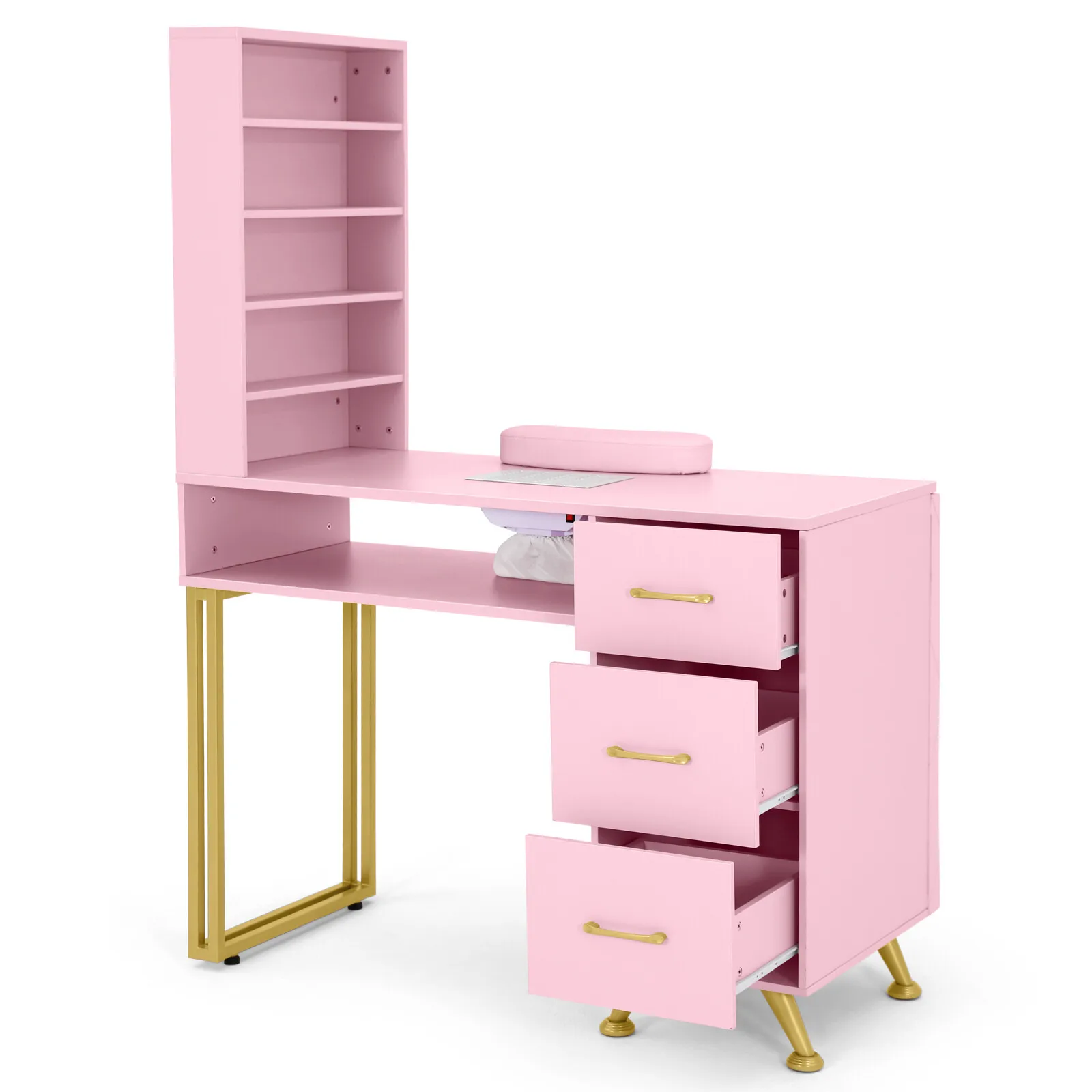 Pink Manicure Table Nail Desk Salon Station Dust Collector,Shelf,3Drawer,Pad
Pink Manicure Table Nail Desk Salon Station Dust Collector,Shelf,3Drawer,Pad