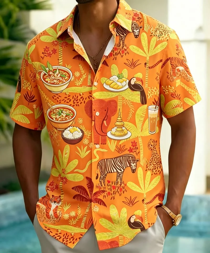 Men's Playful Tropical & Adventure Print Hawaiian Shirt, for Family Trips, Kids’ Events, Casual Wear and Fun Vacation Looks
Men's Playful Tropical & Adventure Print Hawaiian Shirt, for Family Trips, Kids’ Events, Casual Wear and Fun Vacation Looks