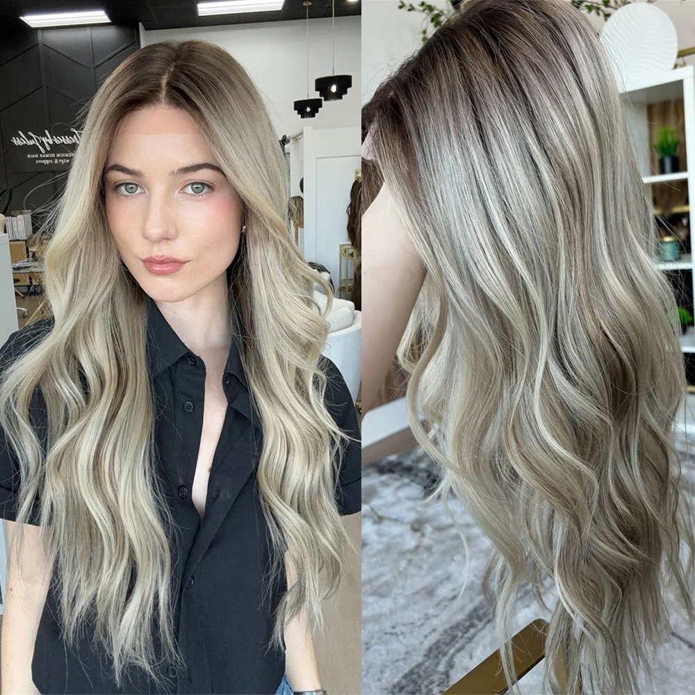 13X4 Lace Frontal Synthetic Body Wave Wigs Ombre Roots Ash Blonde Balayage Heat Resistant Fiber Lace Front Wigs For Women
13X4 Lace Frontal Synthetic Body Wave Wigs Ombre Roots Ash Blonde Balayage Heat Resistant Fiber Lace Front Wigs For Women