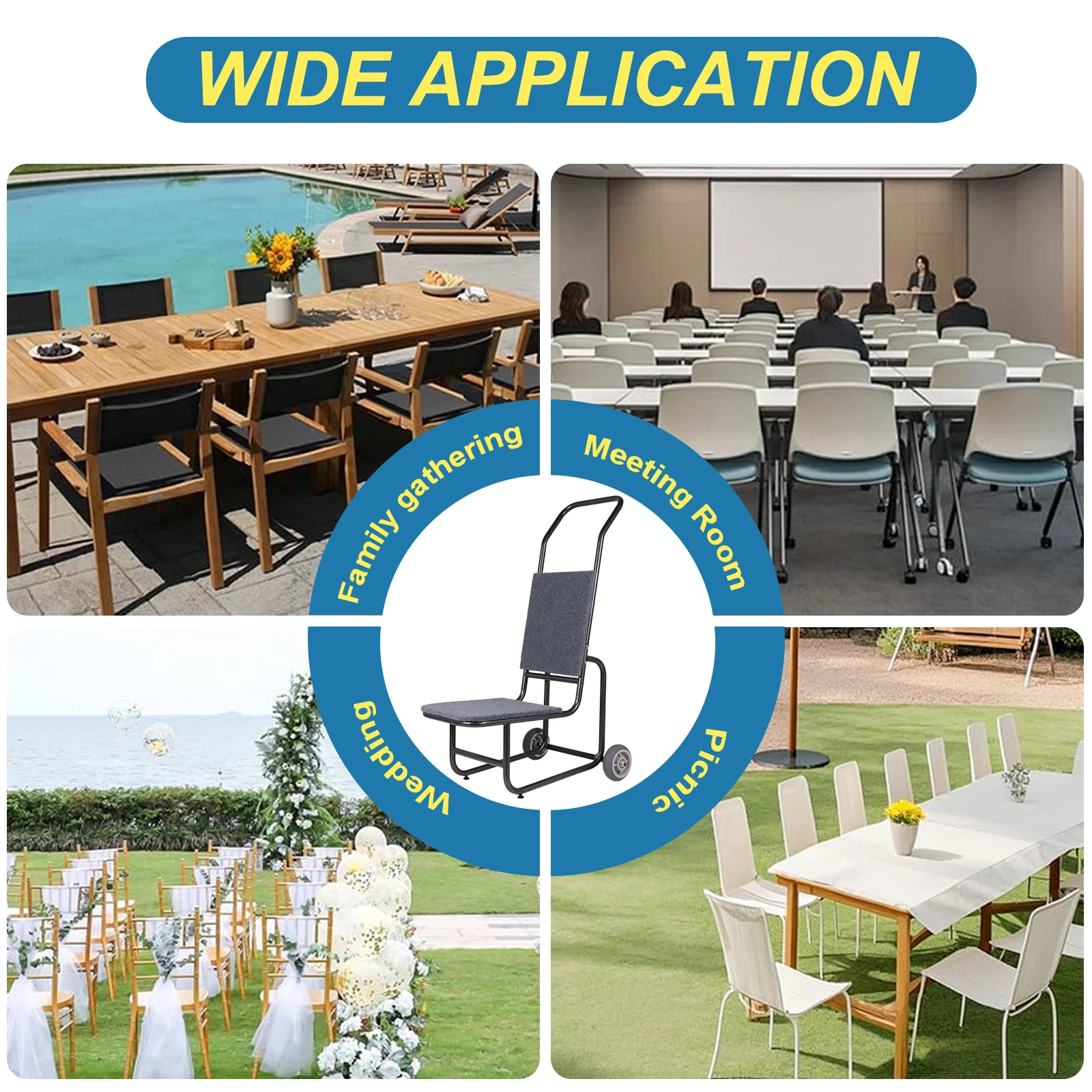 Thickened Chairs Transporter Multifunctional Wheeled Organize Chairs Cart Wear Resist for Party Event Activities
Thickened Chairs Transporter Multifunctional Wheeled Organize Chairs Cart Wear Resist for Party Event Activities