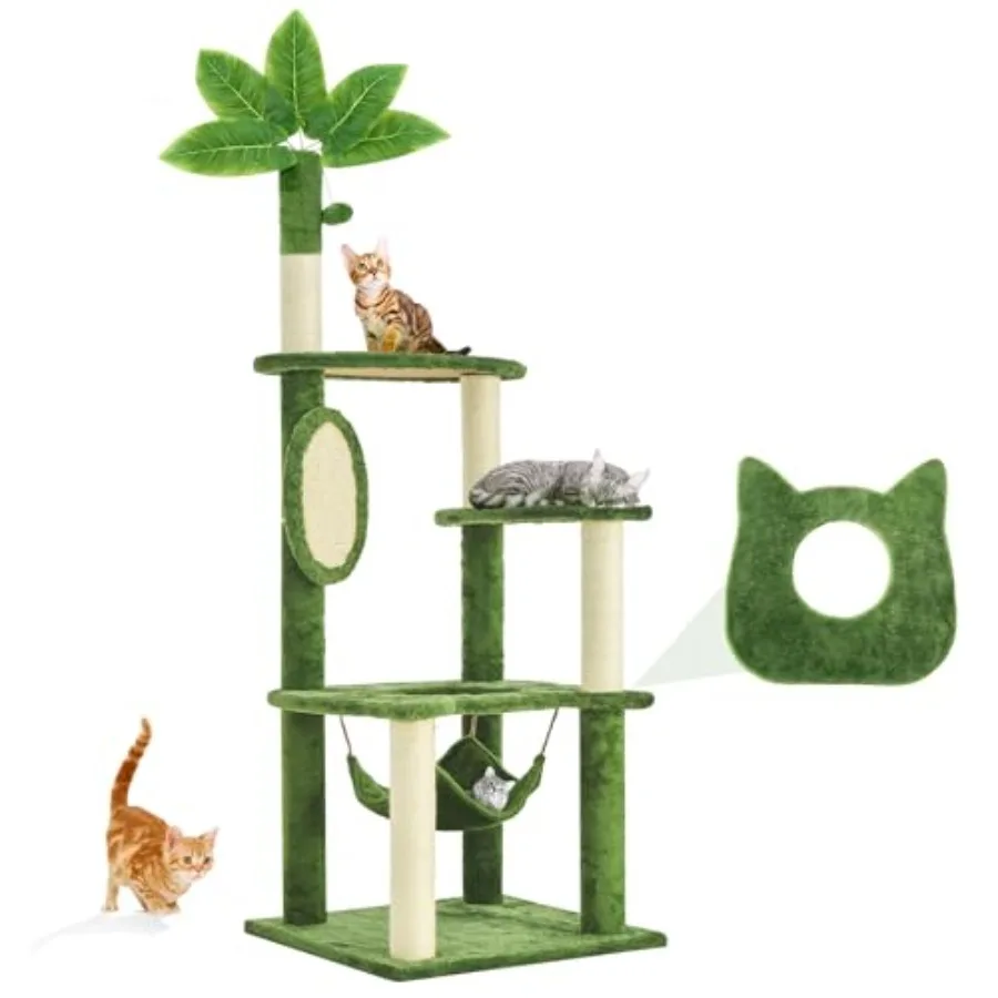 61" Cat Tree for with Green Leaves Multi-Level Large Cat Tower with Hammock Plush Cat House with Hang Ball Toy and Sisal Scratc
61" Cat Tree for with Green Leaves Multi-Level Large Cat Tower with Hammock Plush Cat House with Hang Ball Toy and Sisal Scratc