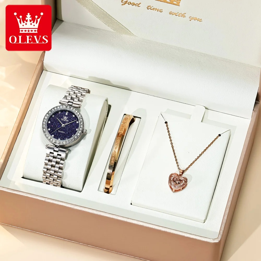 OLEVS Fashion Women's Watches Elegant Bracelet Necklace Gift Box Set Quartz Watch Starry Sky Diamond Dial Waterproof Wristwatch
OLEVS Fashion Women's Watches Elegant Bracelet Necklace Gift Box Set Quartz Watch Starry Sky Diamond Dial Waterproof Wristwatch