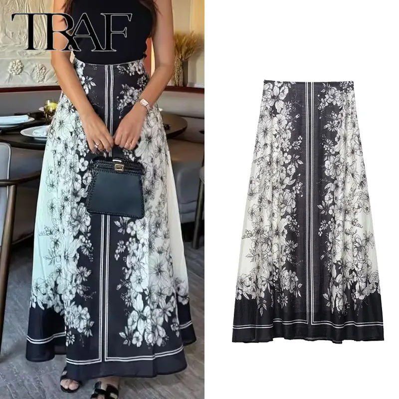 TRAF Women Fashion Black Print Fluffy Blend Loose Side Zipper A-Line Midi Skirt Vintage High Waist Loose Female Chic Lady Skirts
TRAF Women Fashion Black Print Fluffy Blend Loose Side Zipper A-Line Midi Skirt Vintage High Waist Loose Female Chic Lady Skirts
