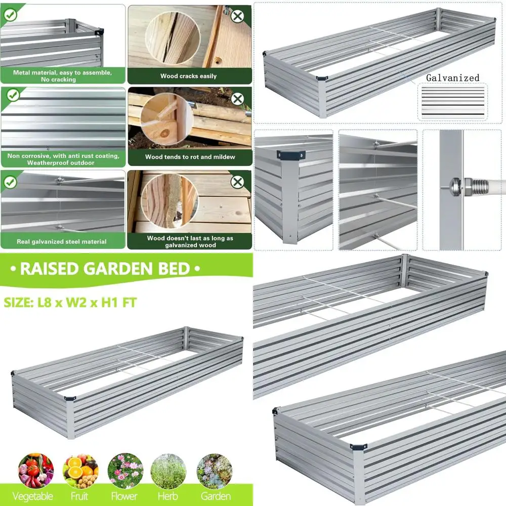 2-Piece 8x2x1FT Galvanized Metal Raised Garden Bed - Outdoor Planter for Vegetables, Herbs, Flowers
2-Piece 8x2x1FT Galvanized Metal Raised Garden Bed - Outdoor Planter for Vegetables, Herbs, Flowers