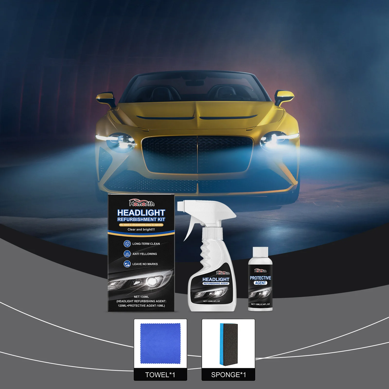 Car Headlight Restoration & Maintenance Kit - Eliminates Yellowing, Hazing, Scratches, Restores Clear Shine for Headlamps
Car Headlight Restoration & Maintenance Kit - Eliminates Yellowing, Hazing, Scratches, Restores Clear Shine for Headlamps