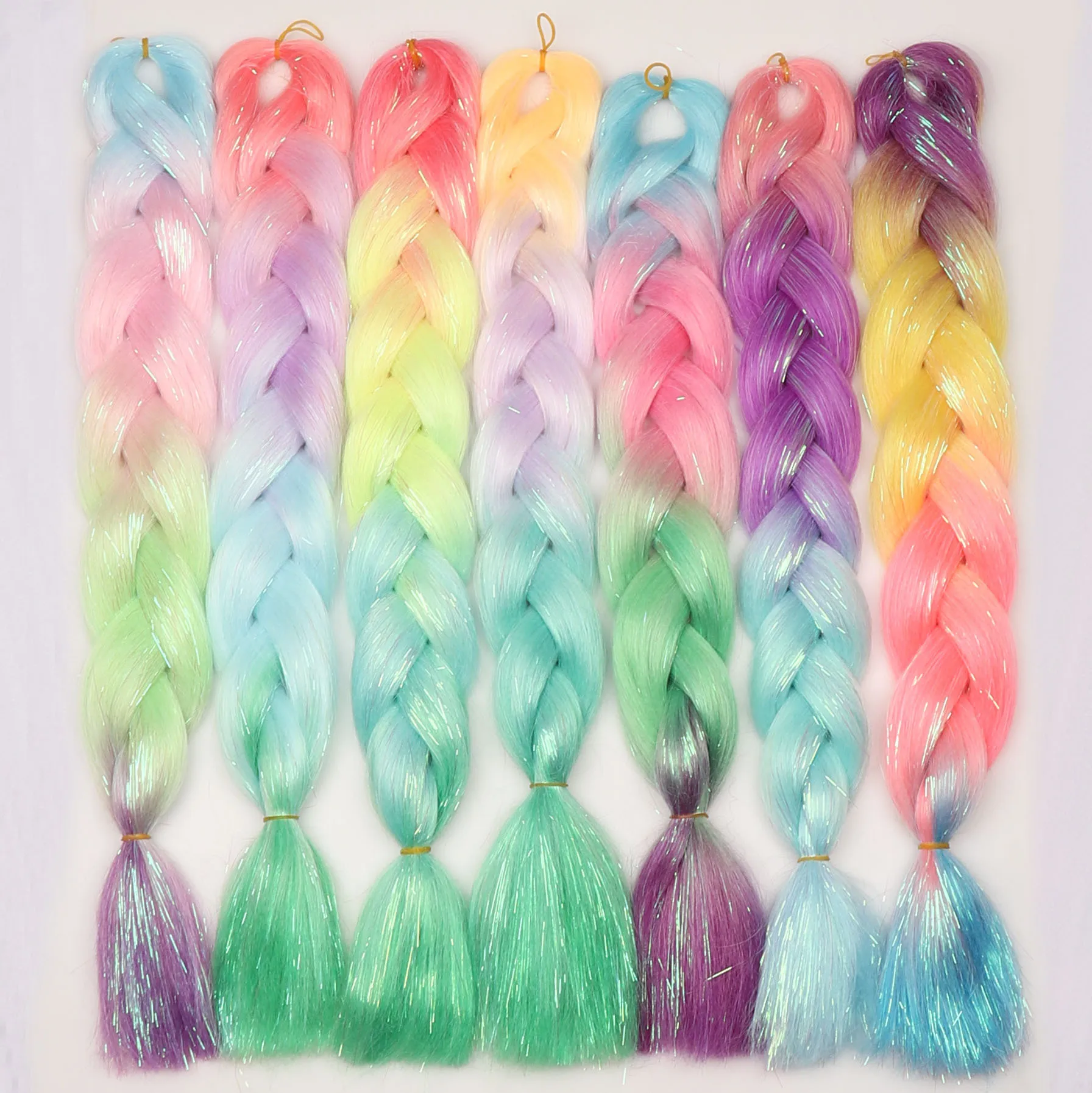 Rainbow Color Glitter Holographic Tinsel Braids Metallic Gold Silver Mixed Jumbo Synthetic Dreadlock Hair for Women Cosplay
Rainbow Color Glitter Holographic Tinsel Braids Metallic Gold Silver Mixed Jumbo Synthetic Dreadlock Hair for Women Cosplay