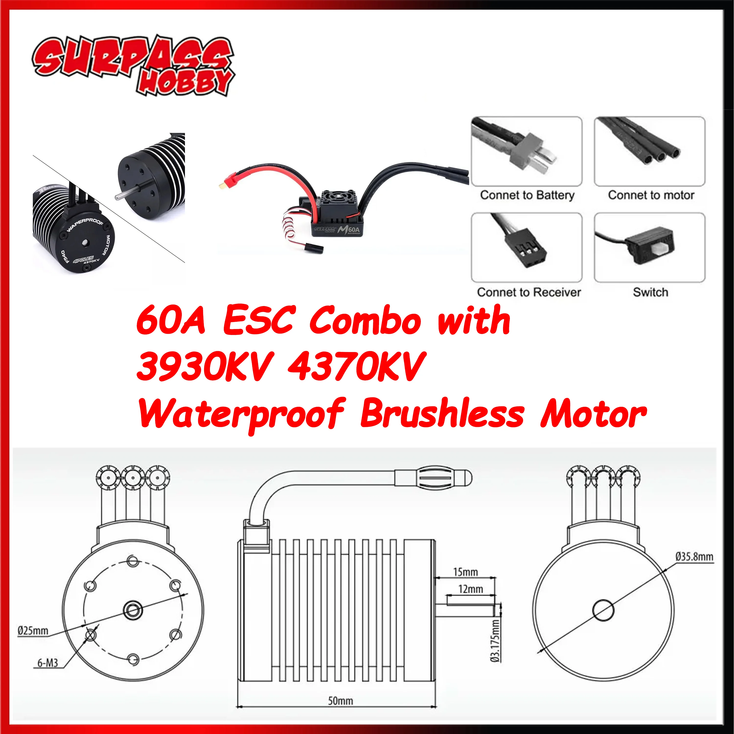 Surpass Hobby F540 Waterproof Brushless Motor 3930KV 4370KV with 60A ESC Combo for RC 1/10 Car Tank Crawler Wltoys Traxxas Axial
Surpass Hobby F540 Waterproof Brushless Motor 3930KV 4370KV with 60A ESC Combo for RC 1/10 Car Tank Crawler Wltoys Traxxas Axial