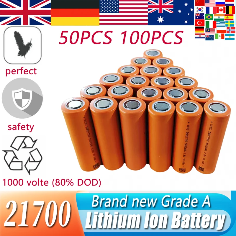 50-100PCS 100% New 3.7V 21700T Lithium Ion rechargeable battery 5000mAh 40A power high discharge electric tool lithium battery
50-100PCS 100% New 3.7V 21700T Lithium Ion rechargeable battery 5000mAh 40A power high discharge electric tool lithium battery