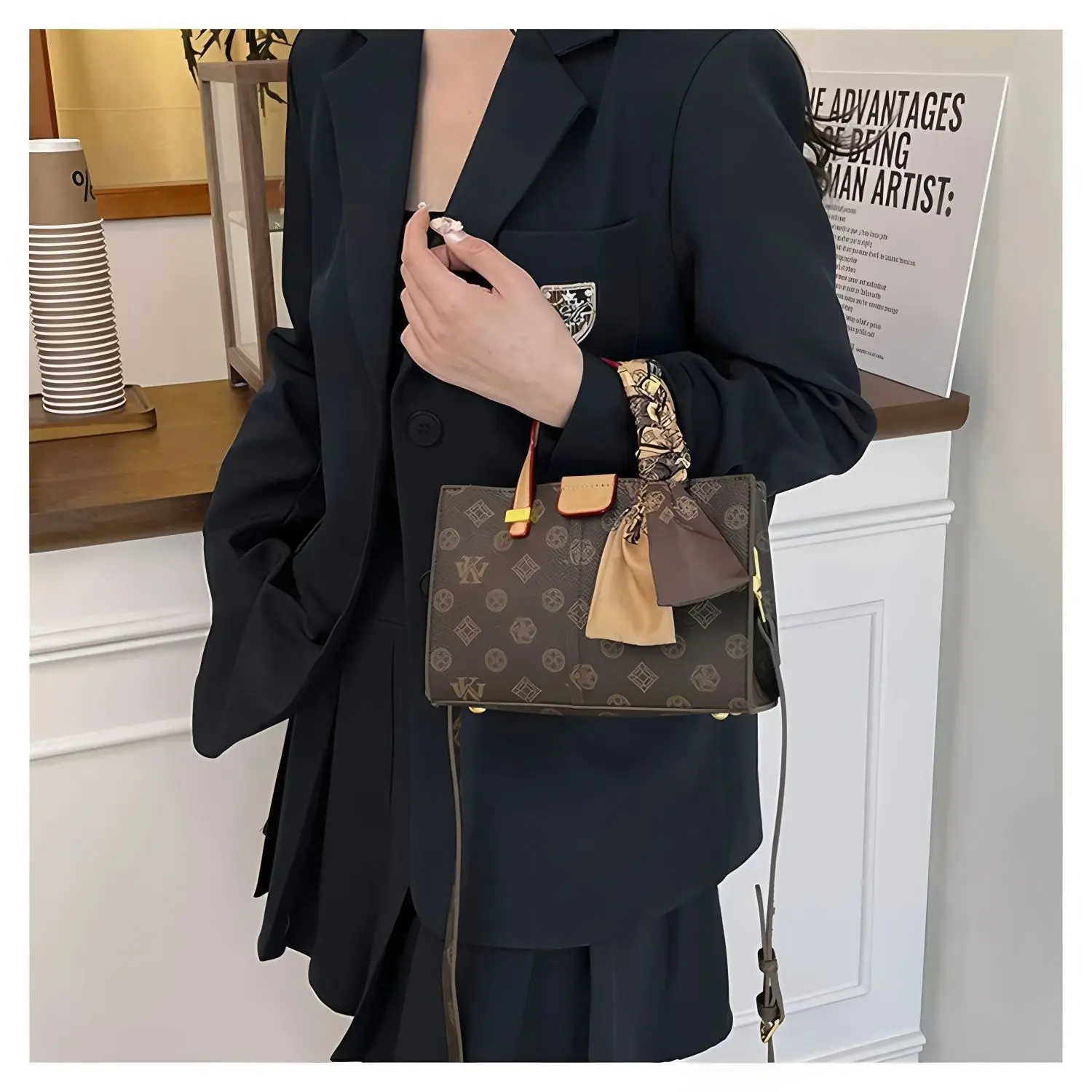 Retro letter mini handbag with decorative printed scarf, detachable and adjustable crossbody strap, small square vintage women's shoulder bag.
Retro letter mini handbag with decorative printed scarf, detachable and adjustable crossbody strap, small square vintage women's shoulder bag.