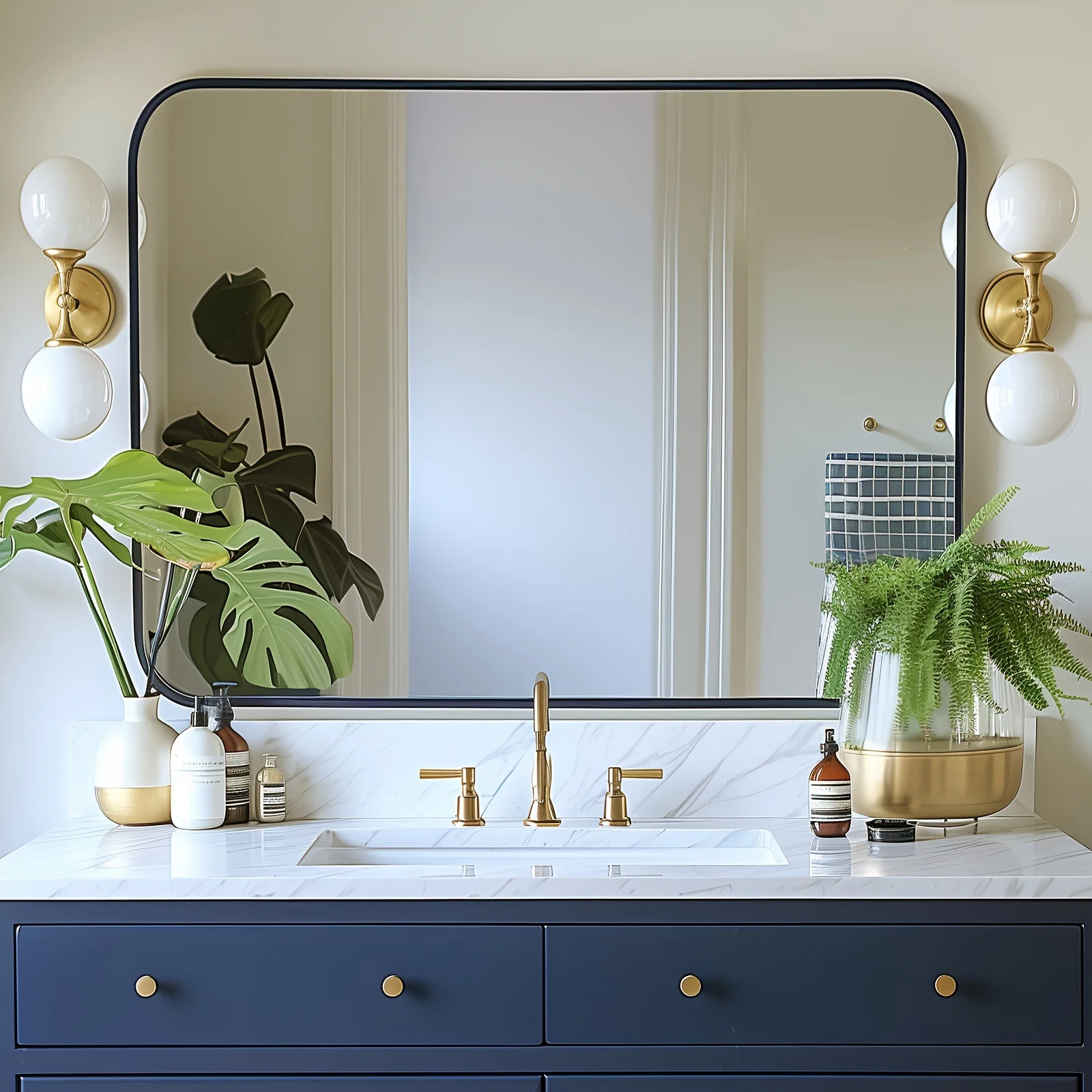 Large Black Metal Framed Wall Mirror, Vanity Rounded Rectangle Bathroom Mirrors, Horizontally Or Vertically Hanging Modern Mirro
Large Black Metal Framed Wall Mirror, Vanity Rounded Rectangle Bathroom Mirrors, Horizontally Or Vertically Hanging Modern Mirro