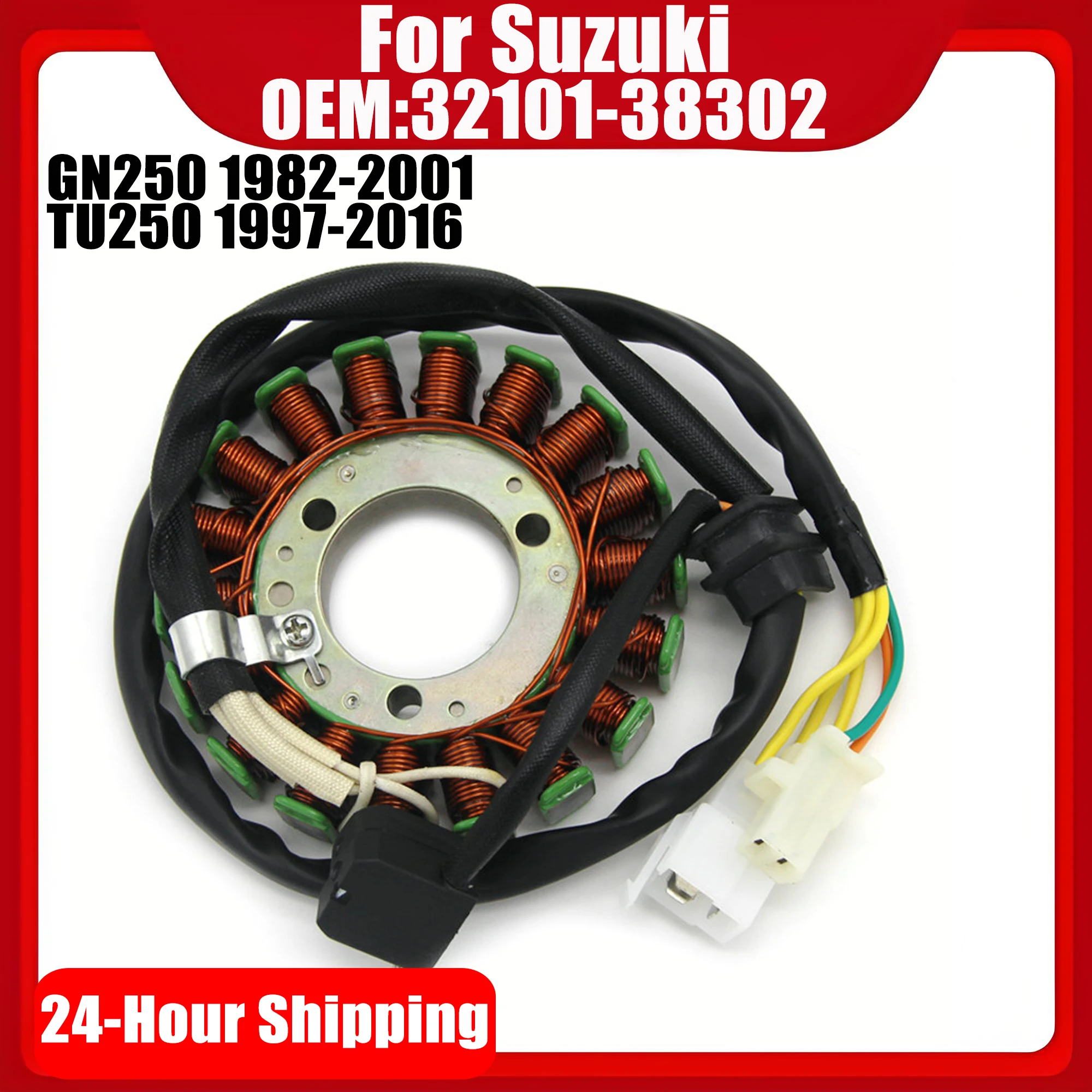 Motorcycle Generator Stator Coil for Suzuki GN250 1982-2001 TU250 1997-2016 1998 1999 2000 GN TU 250 Magneto 250cc 32101-38302
Motorcycle Generator Stator Coil for Suzuki GN250 1982-2001 TU250 1997-2016 1998 1999 2000 GN TU 250 Magneto 250cc 32101-38302