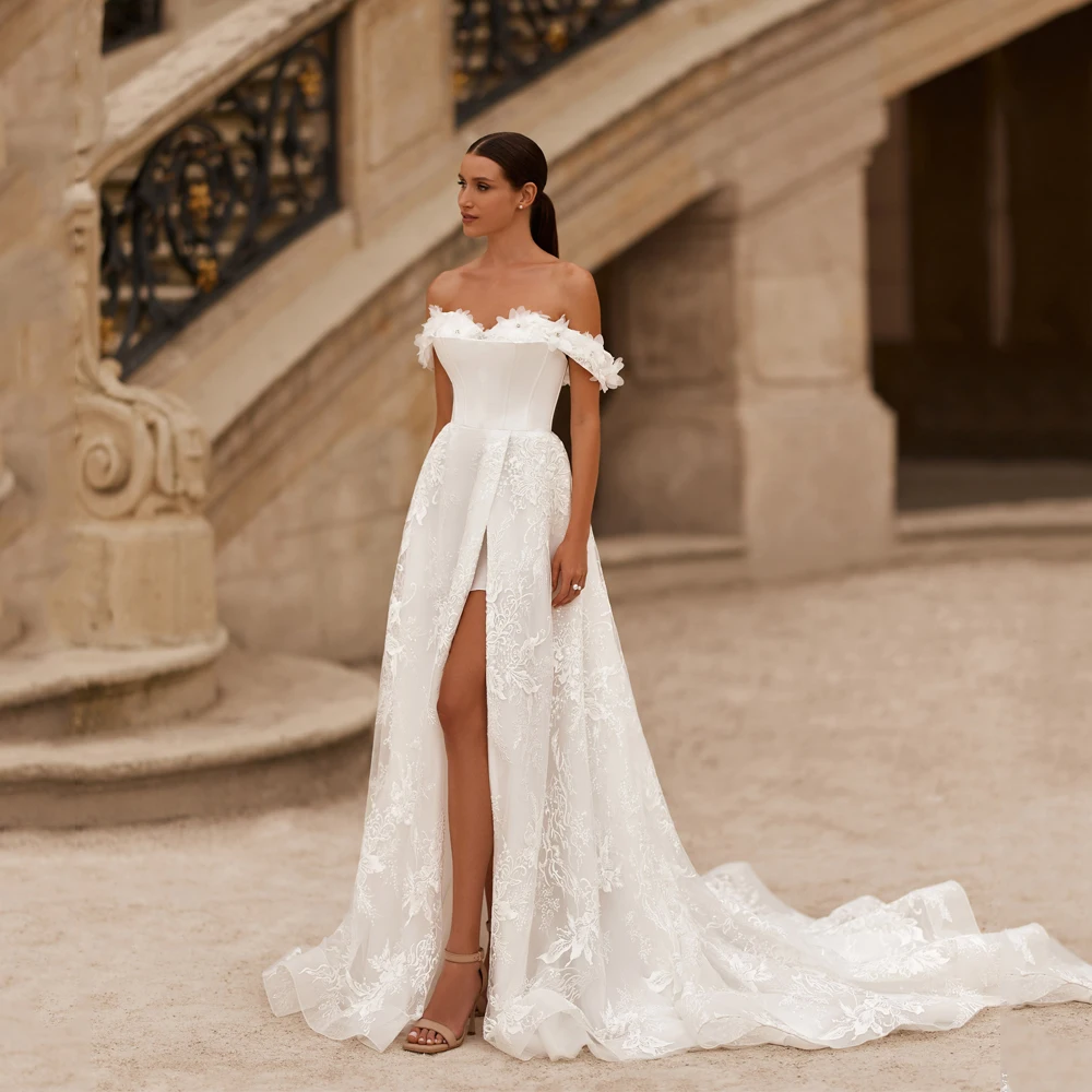 Customized Flowers Exquisite Wedding Dress Off Shoulder Strapless Applique Side Split vestidos de novia 2025 Luxury Bride Gowns
Customized Flowers Exquisite Wedding Dress Off Shoulder Strapless Applique Side Split vestidos de novia 2025 Luxury Bride Gowns