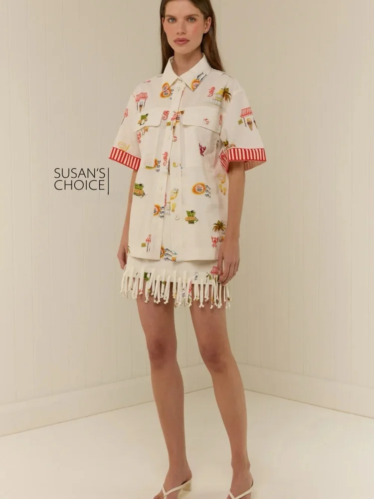 Susan Summer Fashion Cotton Linen Print Tassel Shirt Skirt Set Women's White Short Sleeve Short Length Spring Autumn Wear
Susan Summer Fashion Cotton Linen Print Tassel Shirt Skirt Set Women's White Short Sleeve Short Length Spring Autumn Wear