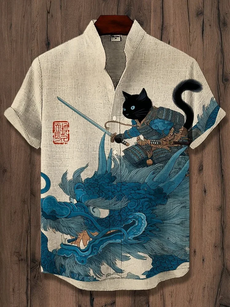 Men's Samurai Cat And Dragon Art Print Casual Shirt Hawaiian Short Sleeve Funny Summer Holiday Shirts Japanese Style Y2K Harajuk
Men's Samurai Cat And Dragon Art Print Casual Shirt Hawaiian Short Sleeve Funny Summer Holiday Shirts Japanese Style Y2K Harajuk