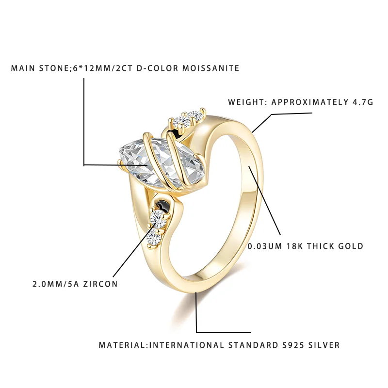 "2CT D-Color Marquise Moissanite Ring, S925 Silver 18K Gold Plated 2.0MM Zircon Accented Party Jewelry"
"2CT D-Color Marquise Moissanite Ring, S925 Silver 18K Gold Plated 2.0MM Zircon Accented Party Jewelry"