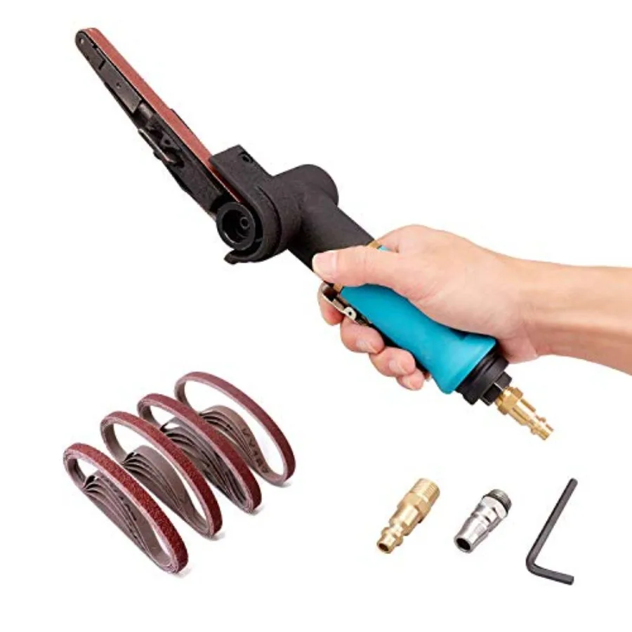 Pneumatic Tool Air Belt Sander, 1/4" Air Inlet, Air Belt Sander 3/8" x 13" with 12pc Belts (#40 #60 80# 120#), 3/8" Air Belt Gr
Pneumatic Tool Air Belt Sander, 1/4" Air Inlet, Air Belt Sander 3/8" x 13" with 12pc Belts (#40 #60 80# 120#), 3/8" Air Belt Gr