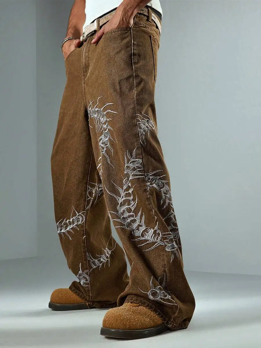 Mens Brown Embroidered Gothic Loose Denim Jeans Street Casual
Mens Brown Embroidered Gothic Loose Denim Jeans Street Casual