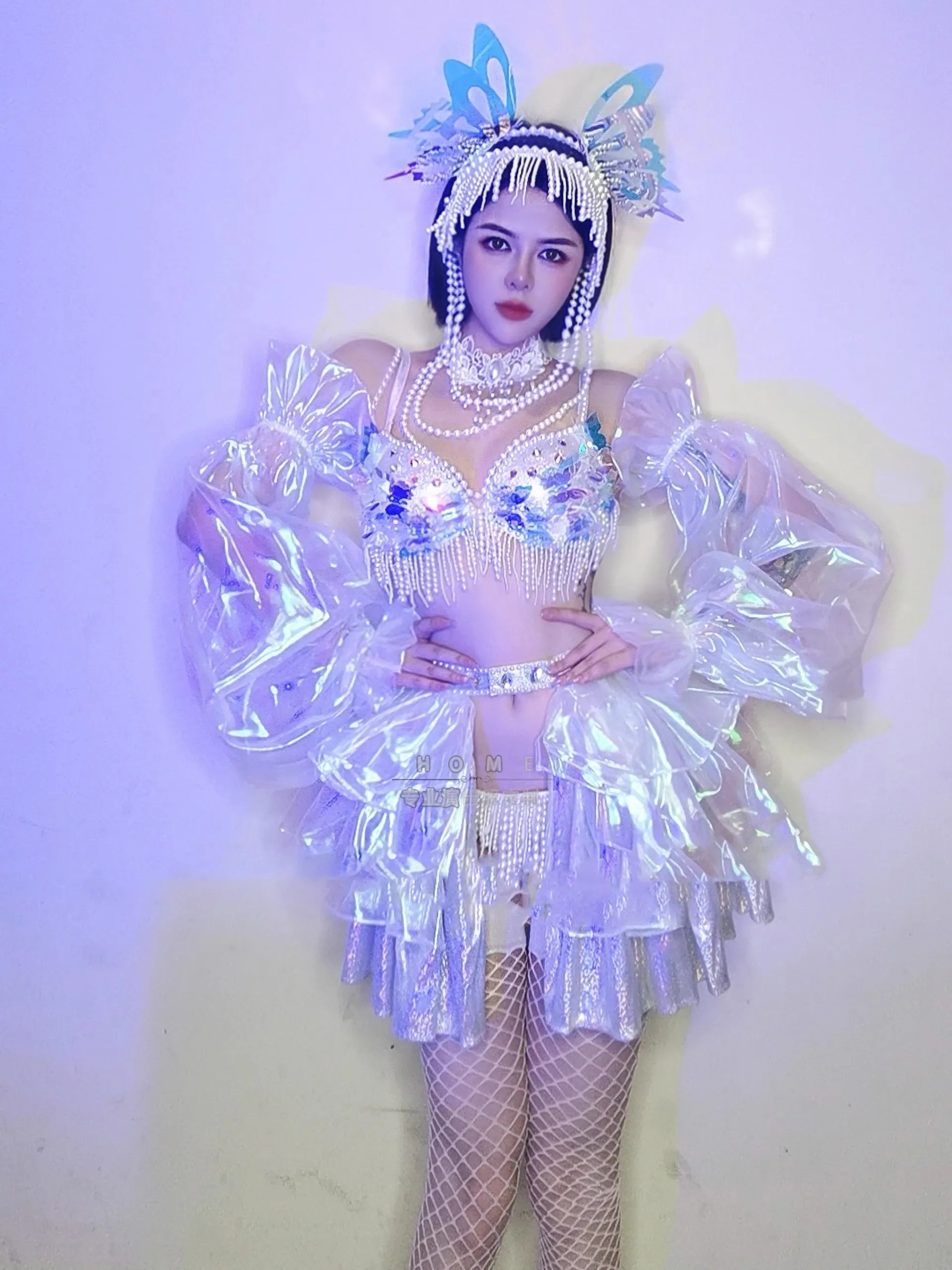 Bar Nightclub Colorful Mirror Pearl Tassel Bikini+Puff Skirt+Sleeve Cuff+Socks Outfits Gogo Music Party Singer Dance Stage Wear
Bar Nightclub Colorful Mirror Pearl Tassel Bikini+Puff Skirt+Sleeve Cuff+Socks Outfits Gogo Music Party Singer Dance Stage Wear