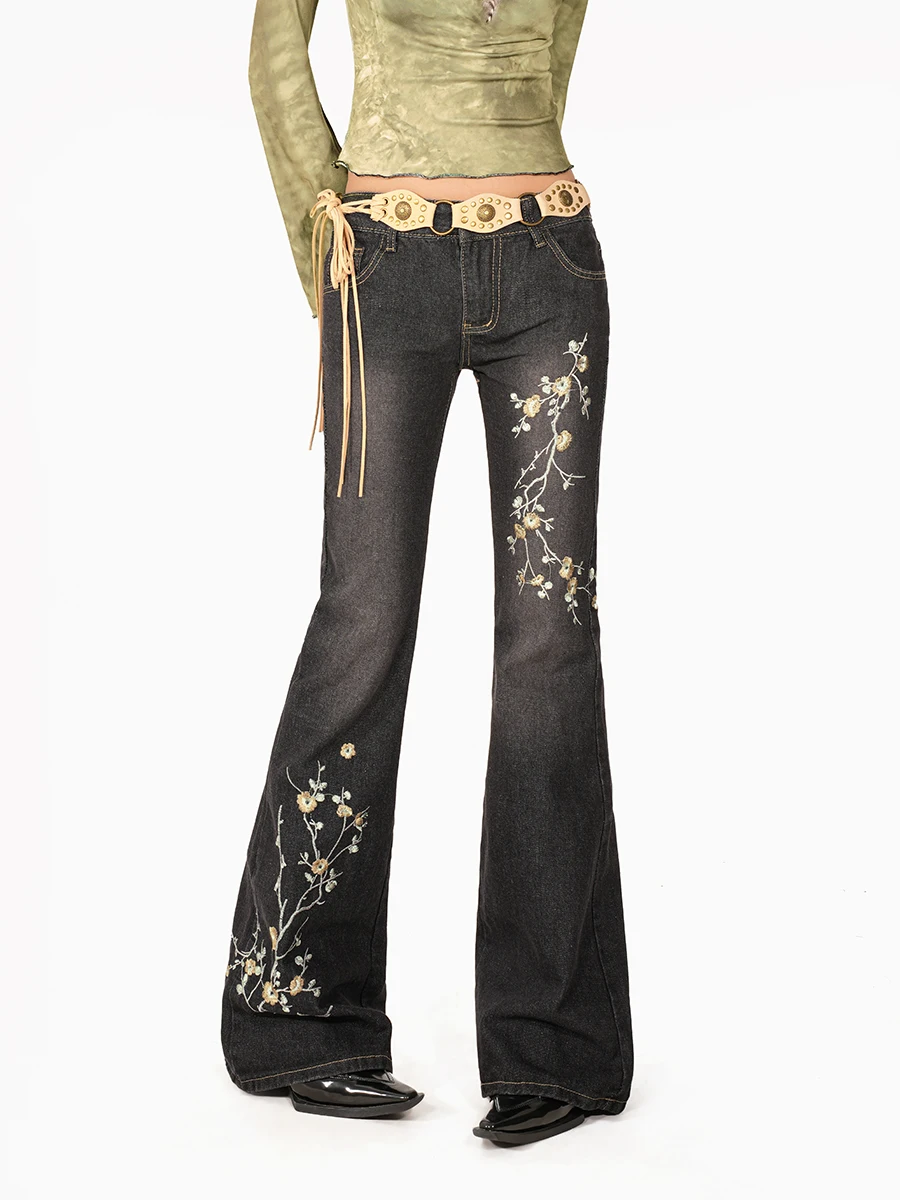 Arielink Retro Chinese Embroidered Low Waist Women's Jeans Micro Flared Long Pants Worn Feel Casual Style Comfort Fit Deep Color
Arielink Retro Chinese Embroidered Low Waist Women's Jeans Micro Flared Long Pants Worn Feel Casual Style Comfort Fit Deep Color