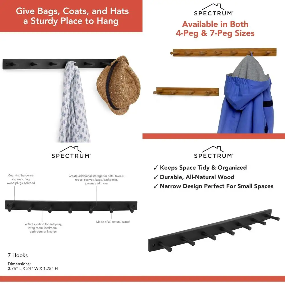 Multi-Purpose Black Wooden Coat Hook Rack with 7 Hooks
Multi-Purpose Black Wooden Coat Hook Rack with 7 Hooks