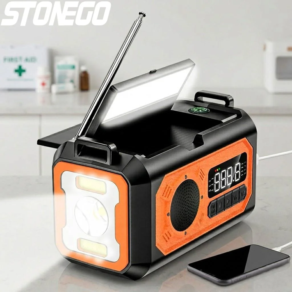 12000mAh Portable Solar Hand Crank AM FM NOAA Emergency Radio with Reading Lamp Dual Solar Panels for Outdoor Camping
12000mAh Portable Solar Hand Crank AM FM NOAA Emergency Radio with Reading Lamp Dual Solar Panels for Outdoor Camping