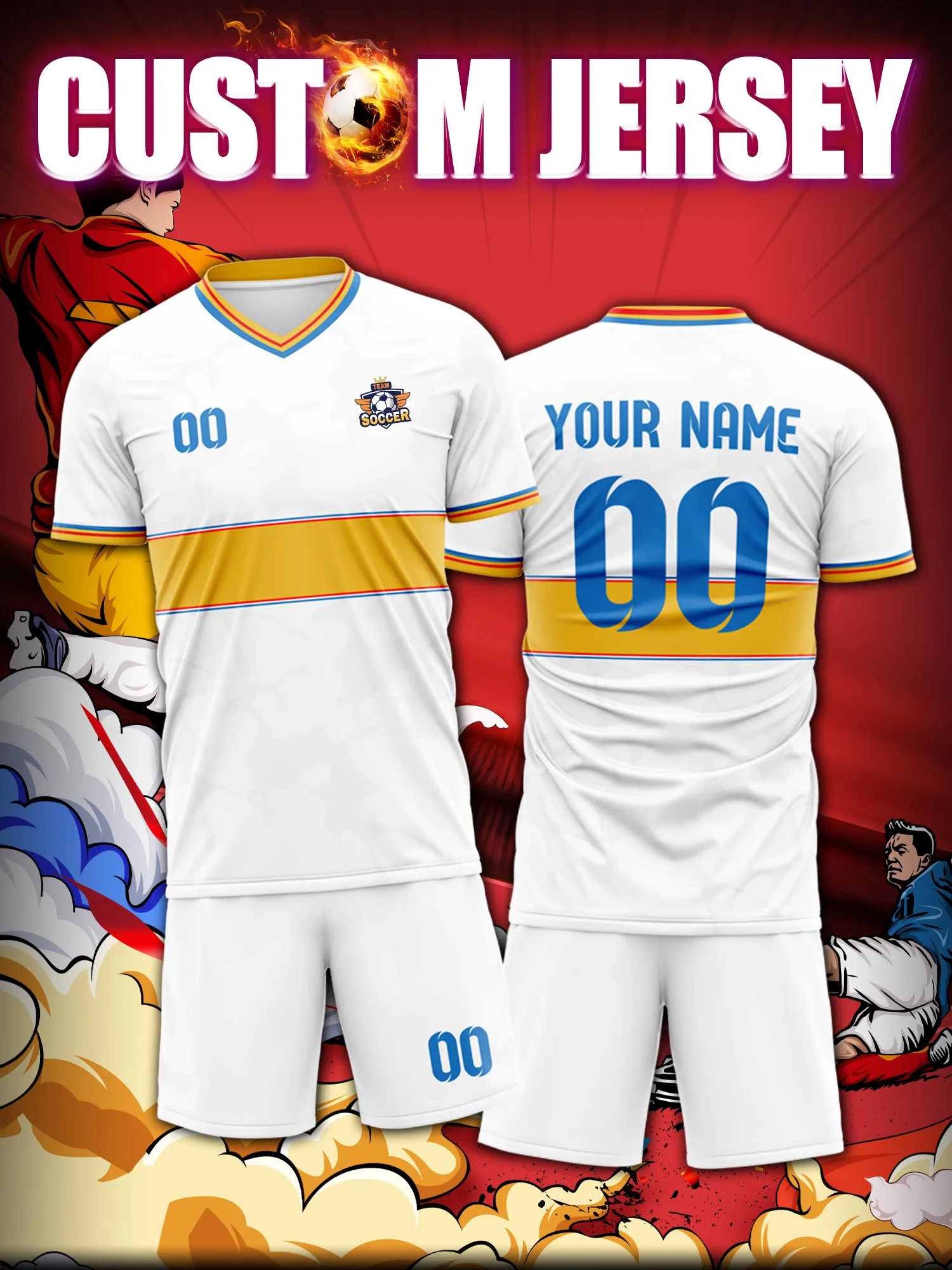 Футбольная форма на заказ с индивидуальным изображением, номером и именем, официальным логотипом клуба.
Футбольная форма на заказ с индивидуальным изображением, номером и именем, официальным логотипом клуба.