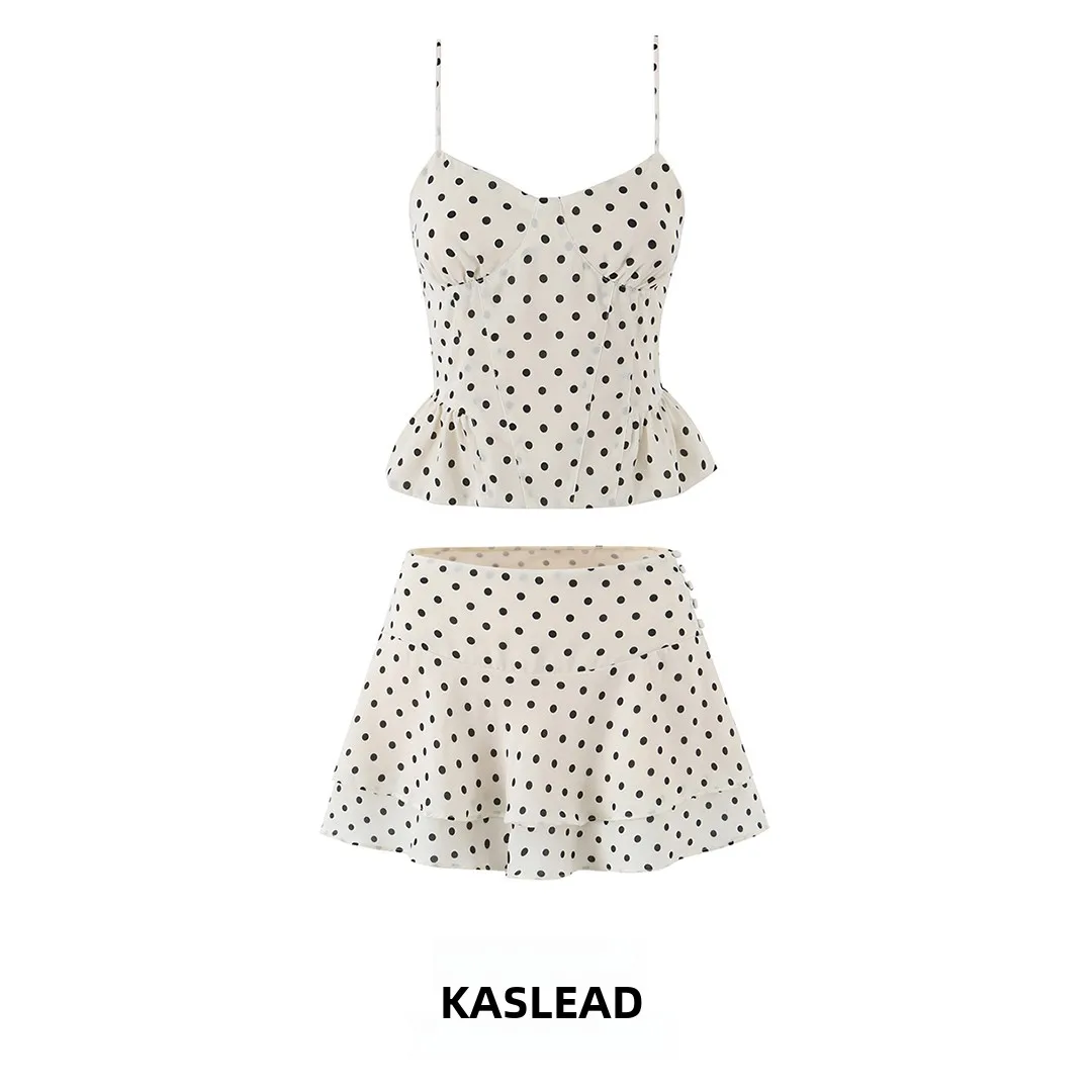 KASLEAD New Women's Fashion Slimming Polka Dot Print Crop Top And Skirt Set Summer Short Length Vest Style Two Piece Ensemble
KASLEAD New Women's Fashion Slimming Polka Dot Print Crop Top And Skirt Set Summer Short Length Vest Style Two Piece Ensemble