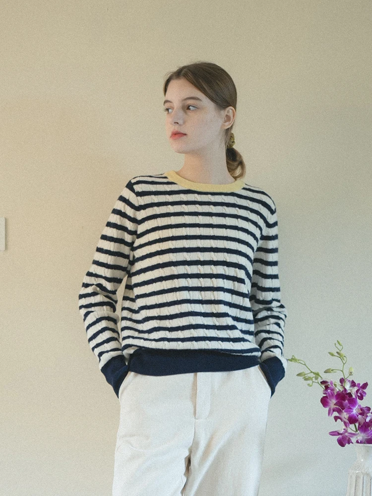 Marchnoon Vintage Full Wool Twisted Sweater Color Block Collar Basic Striped round Neck Top Women's Knittedwear Winter Collec...
Marchnoon Vintage Full Wool Twisted Sweater Color Block Collar Basic Striped round Neck Top Women's Knittedwear Winter Collec...