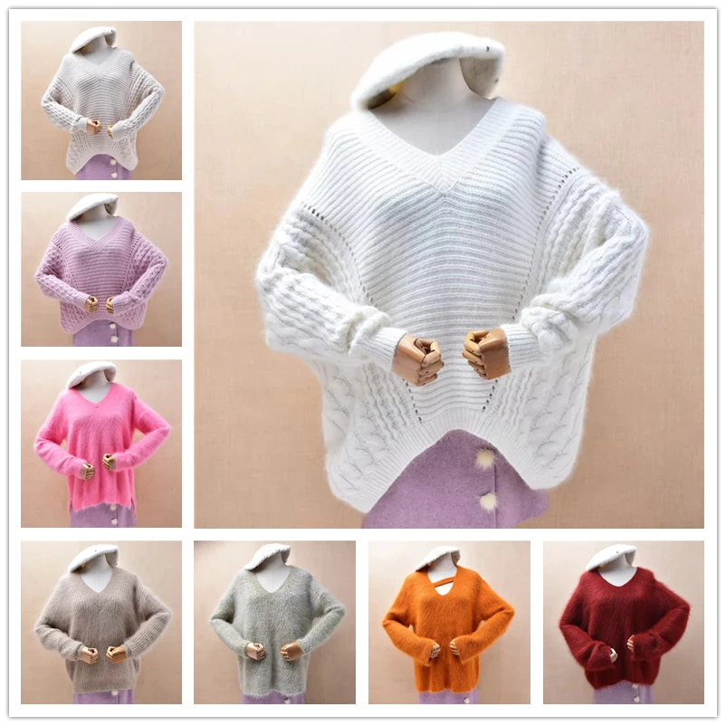 Ladies Women Autumn Winter Thick Warm White Hairy Angora Rabbit Hair Knitted Jacquard V-Neck Long Sleeves Loose Pullover Sweater
Ladies Women Autumn Winter Thick Warm White Hairy Angora Rabbit Hair Knitted Jacquard V-Neck Long Sleeves Loose Pullover Sweater