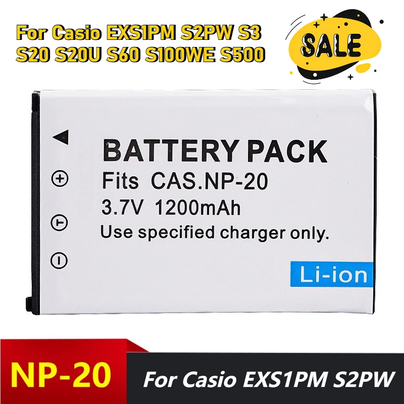 3.7V 1200mAh Camera Batteries for Casio EXS1PM S2PW S3 S20 S20U S60 S100WE S500 NP-20 Batteries
3.7V 1200mAh Camera Batteries for Casio EXS1PM S2PW S3 S20 S20U S60 S100WE S500 NP-20 Batteries