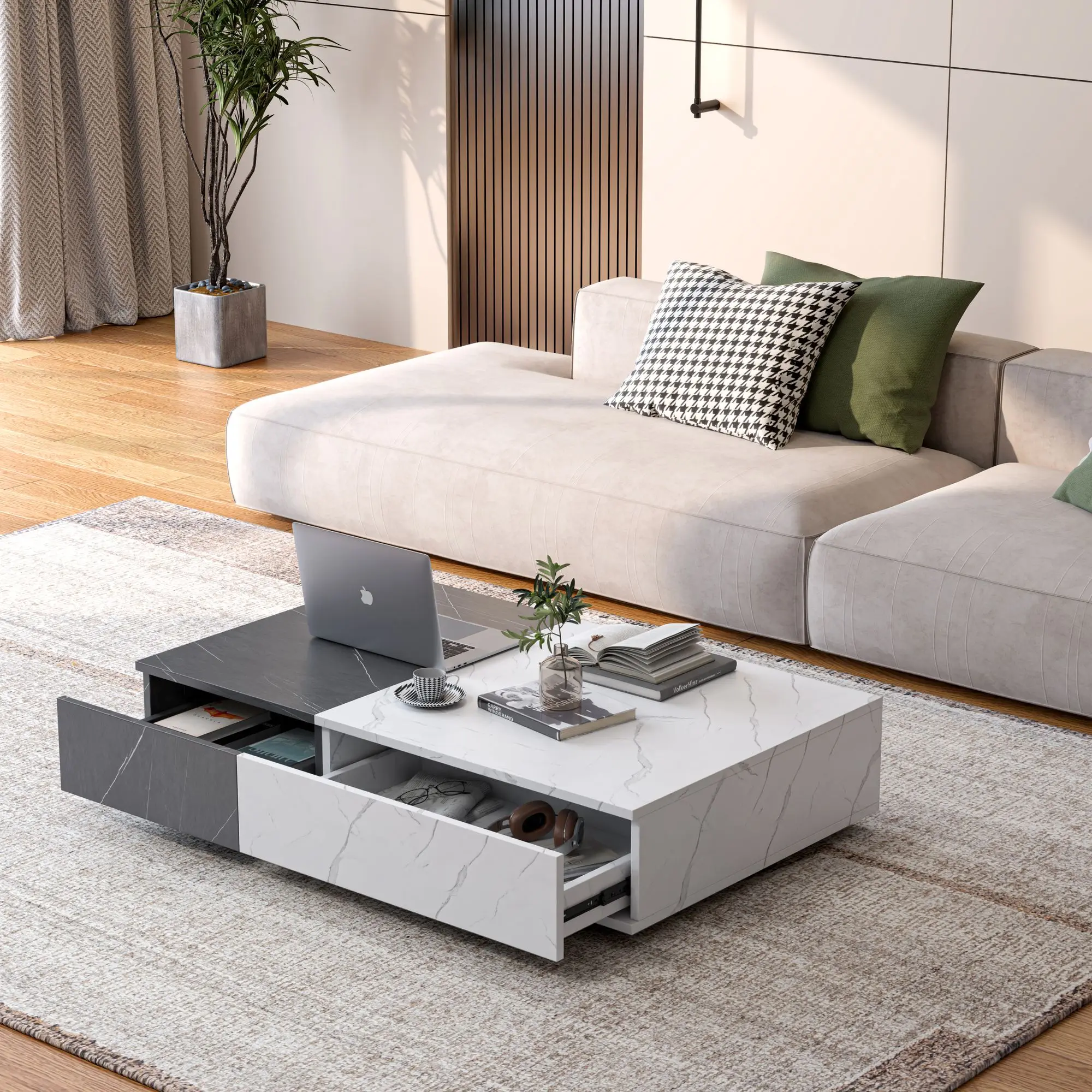 Café Tables,Modern Style Black and White Coffee Table with Two Storage Spaces, One Packaging Two Color Patchwork Design
Café Tables,Modern Style Black and White Coffee Table with Two Storage Spaces, One Packaging Two Color Patchwork Design