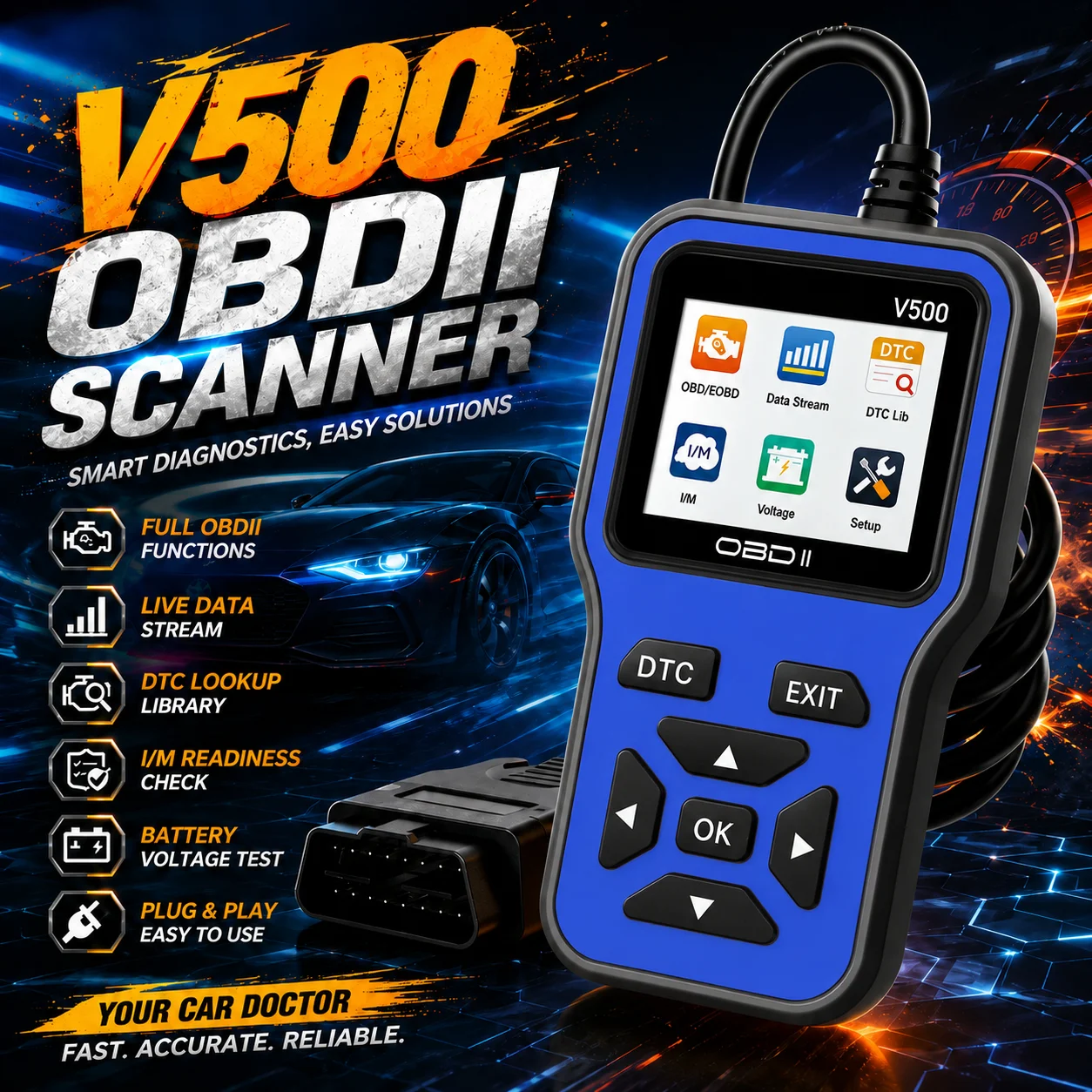 V500 Automotive Obdii Scanner Engine Diagnostic Tool Check Engine Light Reset Battery Charging Test Reader
V500 Automotive Obdii Scanner Engine Diagnostic Tool Check Engine Light Reset Battery Charging Test Reader