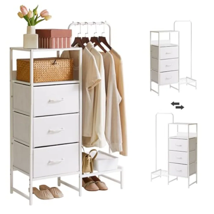 Clothes Rack, Garment Rack with Shelves and Hanging Rod, 3 Drawers, Reversible Coat Hanger, YD-TM081W1
Clothes Rack, Garment Rack with Shelves and Hanging Rod, 3 Drawers, Reversible Coat Hanger, YD-TM081W1