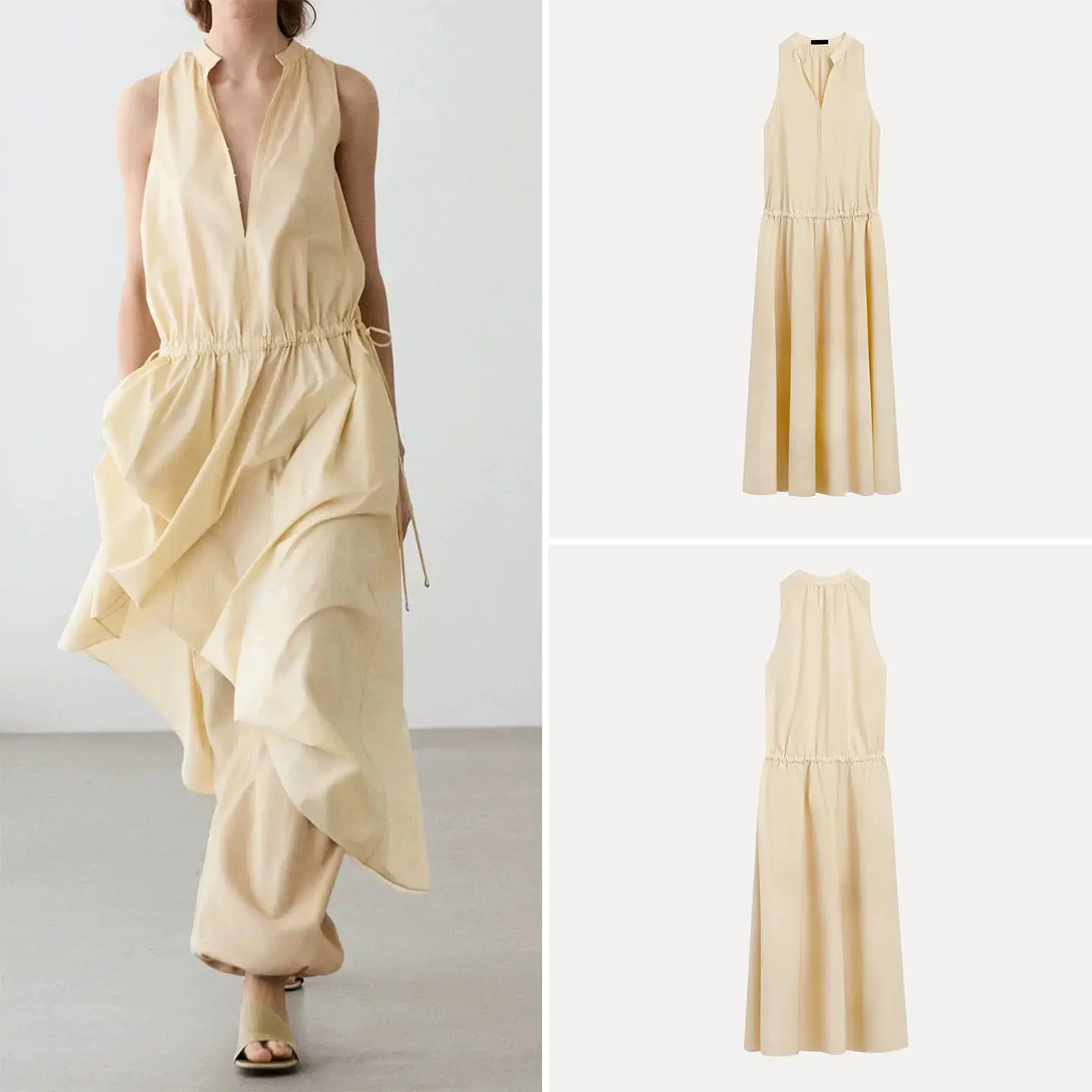 Casual Summer Knee-Length Dress Elastic Waist Vacation Style Women's Loose Fit A-Line Skirt V-Neck Zipper Closure Casual Wear
Casual Summer Knee-Length Dress Elastic Waist Vacation Style Women's Loose Fit A-Line Skirt V-Neck Zipper Closure Casual Wear