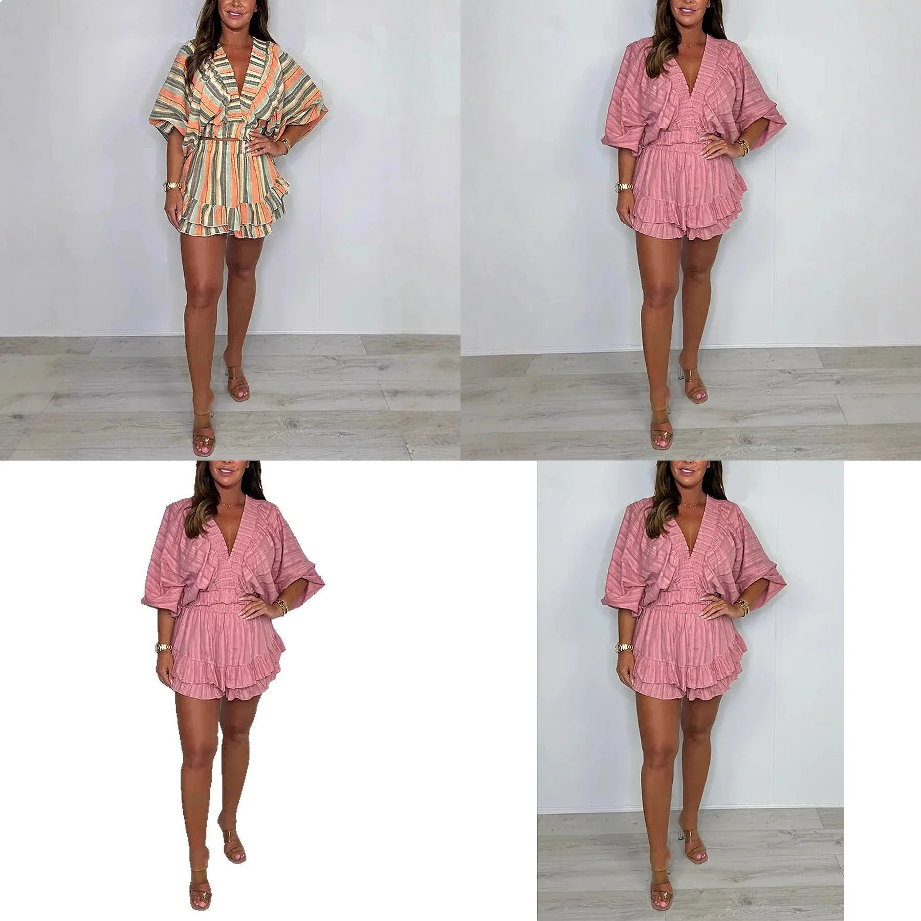 Summer Women Striped Tee Top Loose Waist Ruffle Shorts Matching Set Spring Summer T Shirt Blouse Jumpsuit Playsuit
Summer Women Striped Tee Top Loose Waist Ruffle Shorts Matching Set Spring Summer T Shirt Blouse Jumpsuit Playsuit