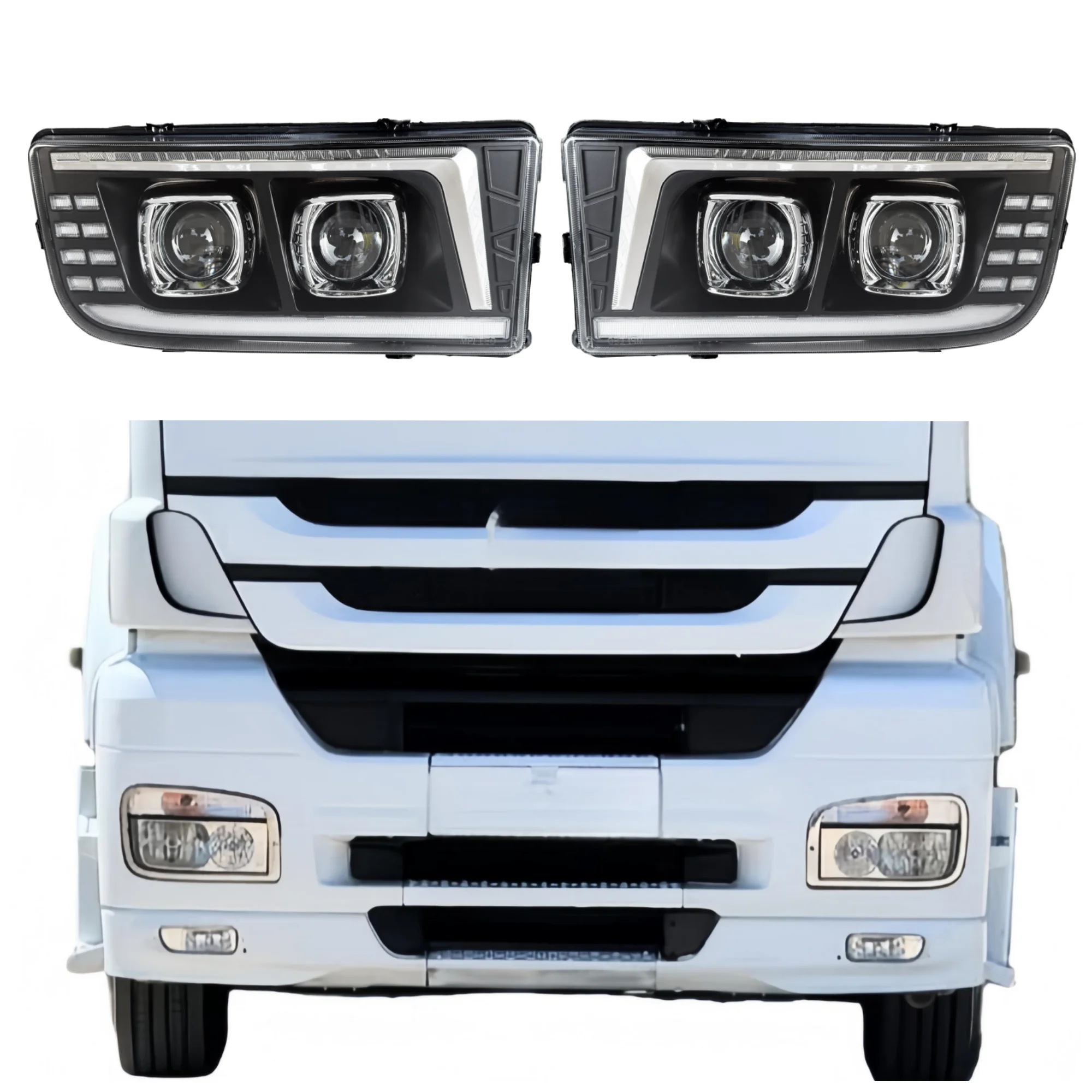 Factory Modified Dual Projector Lens LED Head Lamp Assembly For Mercedes Benz Axor EURO Heavy Truck 2004-2015MP1
Factory Modified Dual Projector Lens LED Head Lamp Assembly For Mercedes Benz Axor EURO Heavy Truck 2004-2015MP1