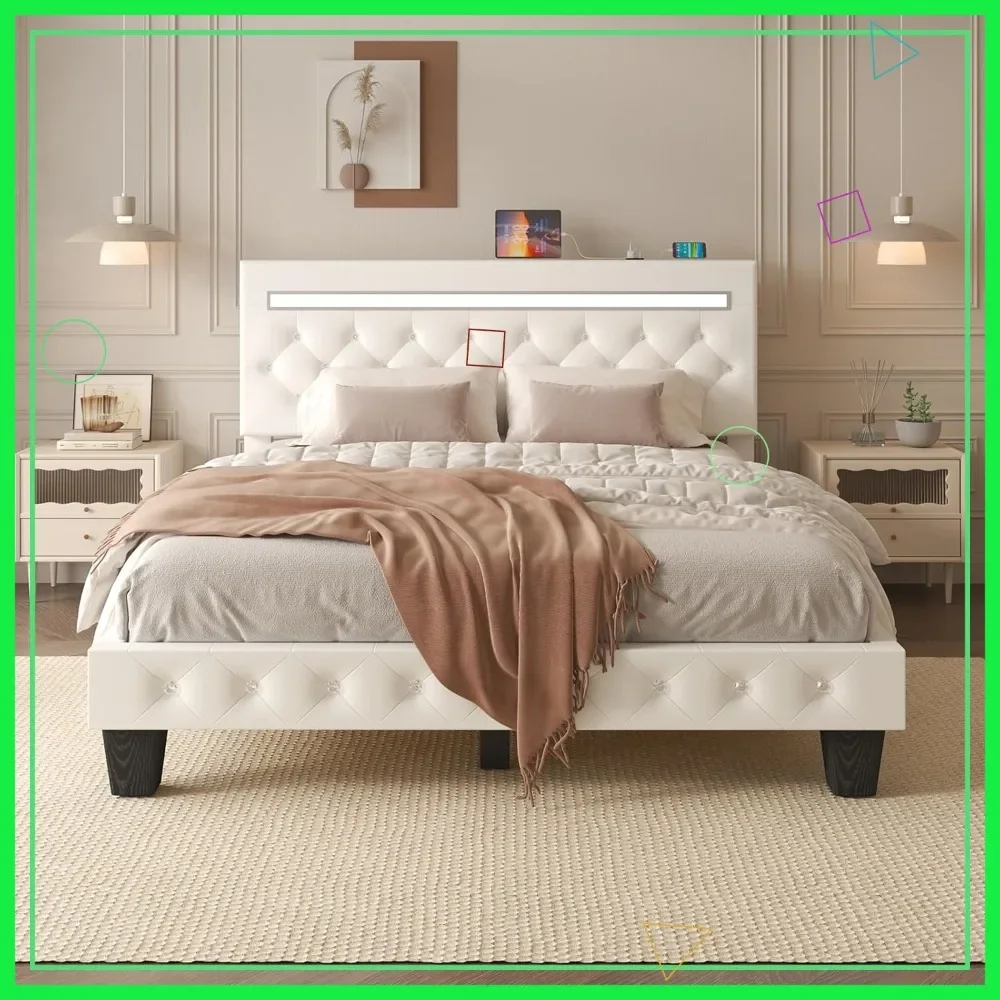 Queen Size LED Bed Frame with Adjustable Headboard, USB Charging, Easy Assembly, White
Queen Size LED Bed Frame with Adjustable Headboard, USB Charging, Easy Assembly, White