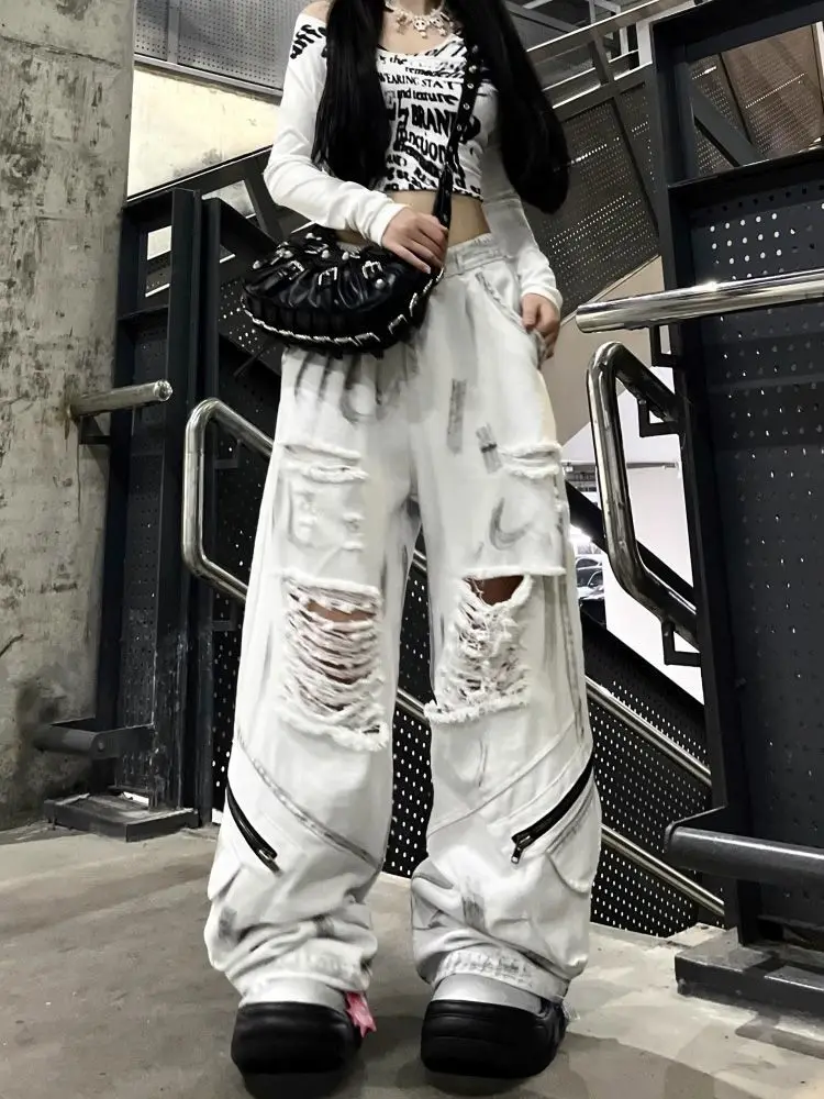 Women's White Zipper Ripped Tie-Dye Dirty Retro Old Jeans Japanese Street Fashion Harajuku High Waist Loose Straight Floor Jeans
Women's White Zipper Ripped Tie-Dye Dirty Retro Old Jeans Japanese Street Fashion Harajuku High Waist Loose Straight Floor Jeans