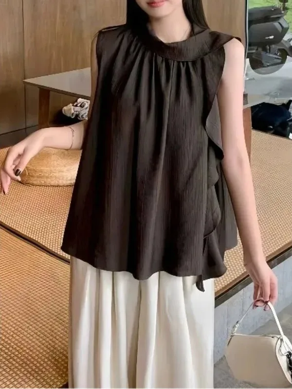 Summer New Style Slimming Blouse with Pleated Sashes Large Size Trendy Korean Style Sleeveless Shirt for plus Size Women
Summer New Style Slimming Blouse with Pleated Sashes Large Size Trendy Korean Style Sleeveless Shirt for plus Size Women