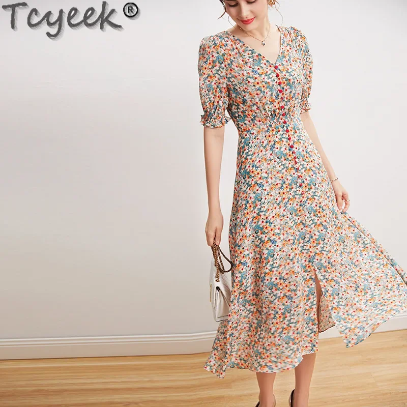 Tcyeek 100% Real Mulberry Silk Dress Elegant and Pretty Women's Dresses 2024 Summer Clothes for Women Floral Split Dress French
Tcyeek 100% Real Mulberry Silk Dress Elegant and Pretty Women's Dresses 2024 Summer Clothes for Women Floral Split Dress French
