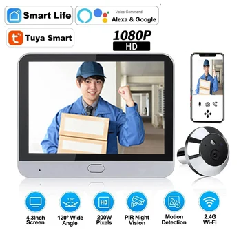 WiFi Peephole Tuya Smart 1080P 4.3 Inch WiFi Peephole Video Camera Home Security Night Vision Video Door Camer