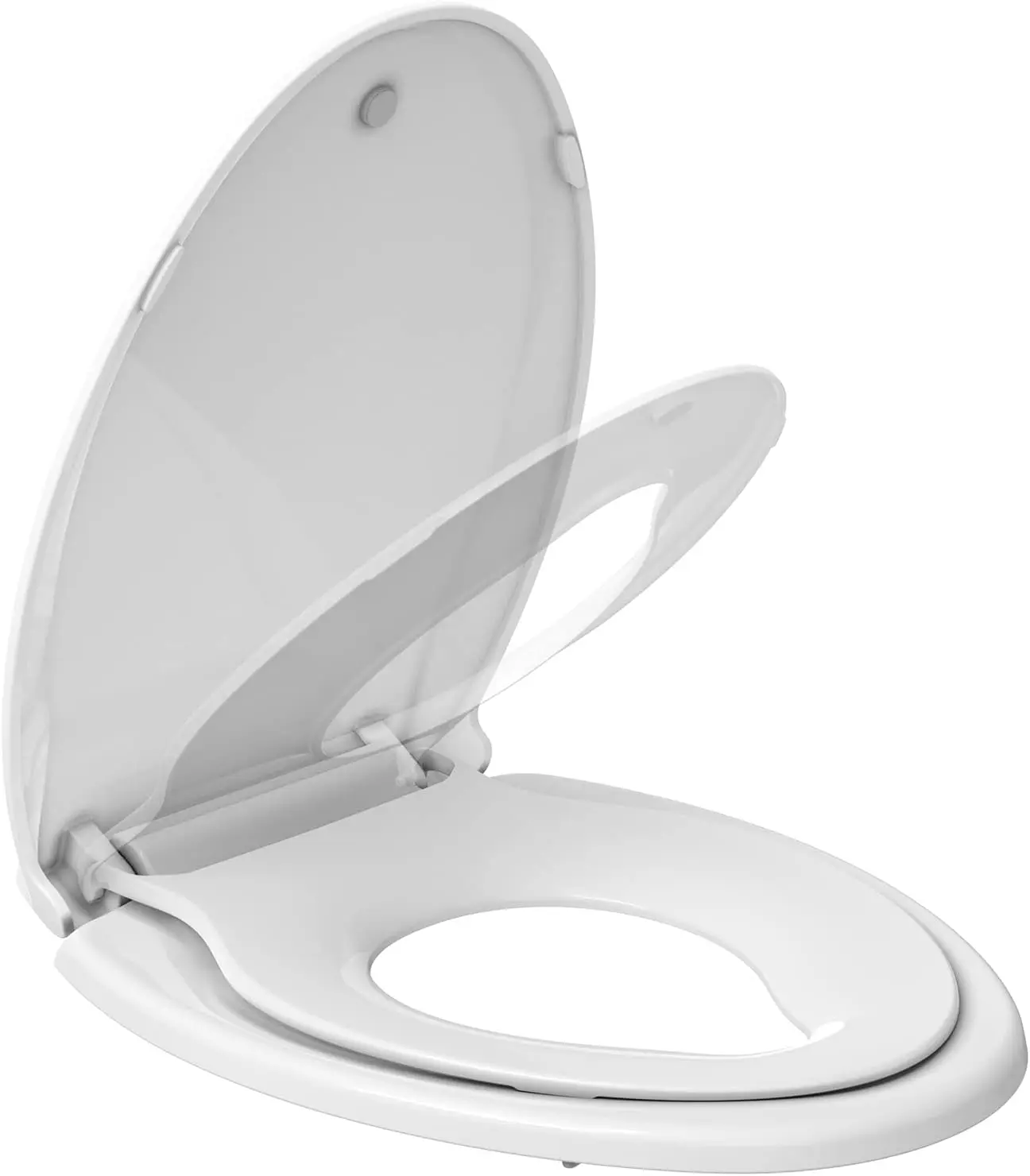 Elongated Toilet Seat with Built-in Toddler Seat, Slow Close & Magnets for Adult and Child Potty Training
Elongated Toilet Seat with Built-in Toddler Seat, Slow Close & Magnets for Adult and Child Potty Training