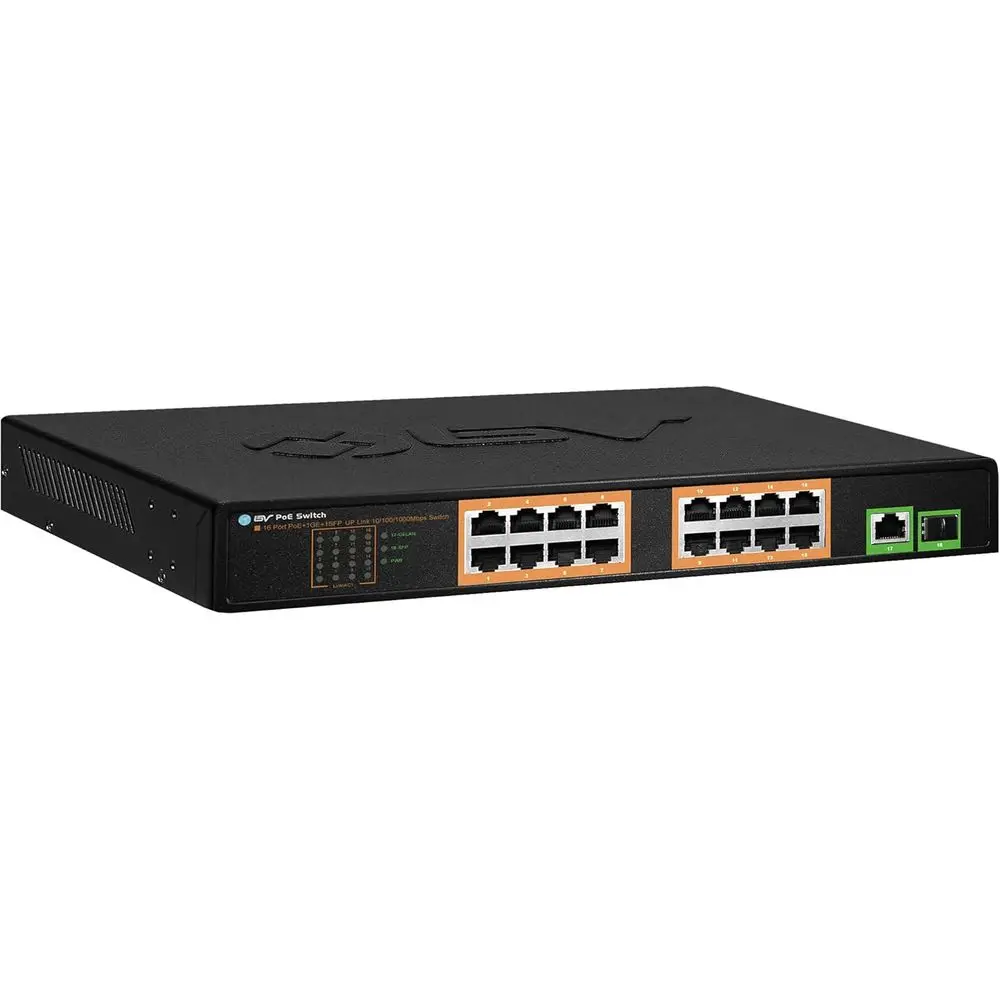 18-Port Gigabit PoE+ Switch with 16 Ports at 120W and 2 Uplink Ports for IP Cameras and Access Points
18-Port Gigabit PoE+ Switch with 16 Ports at 120W and 2 Uplink Ports for IP Cameras and Access Points